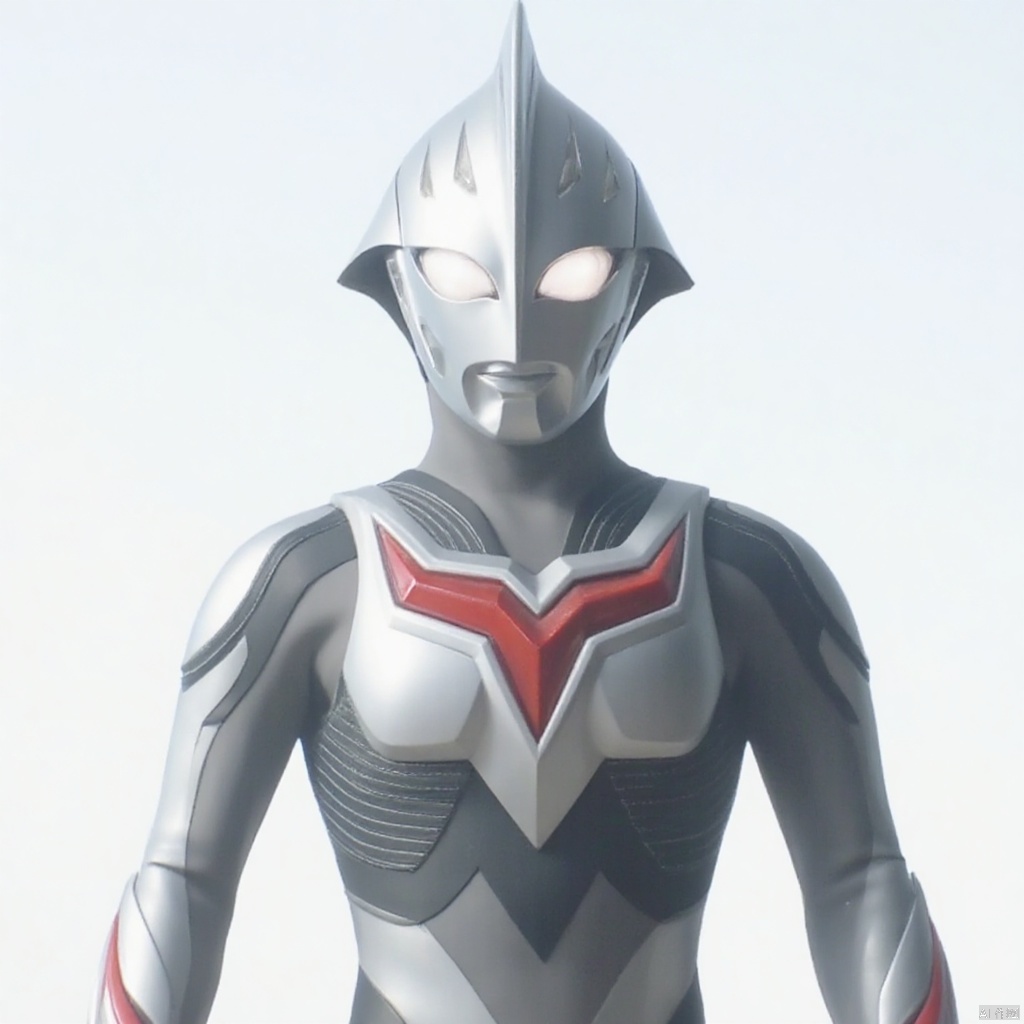 ultraman,white bodysuit,white gloves,legwear,gloves,boots,cover,mask,plugsuit,armor,bodysuit,black pattern on body,grey pattern on body,white tight-fitting,white footwear,helmet,leather suit,latex,tokusatsu,no humans,science fiction,silver head,hard mask,no smile,no eyes,no nose,solo,silver rubber bodysuit with grey line and black line,