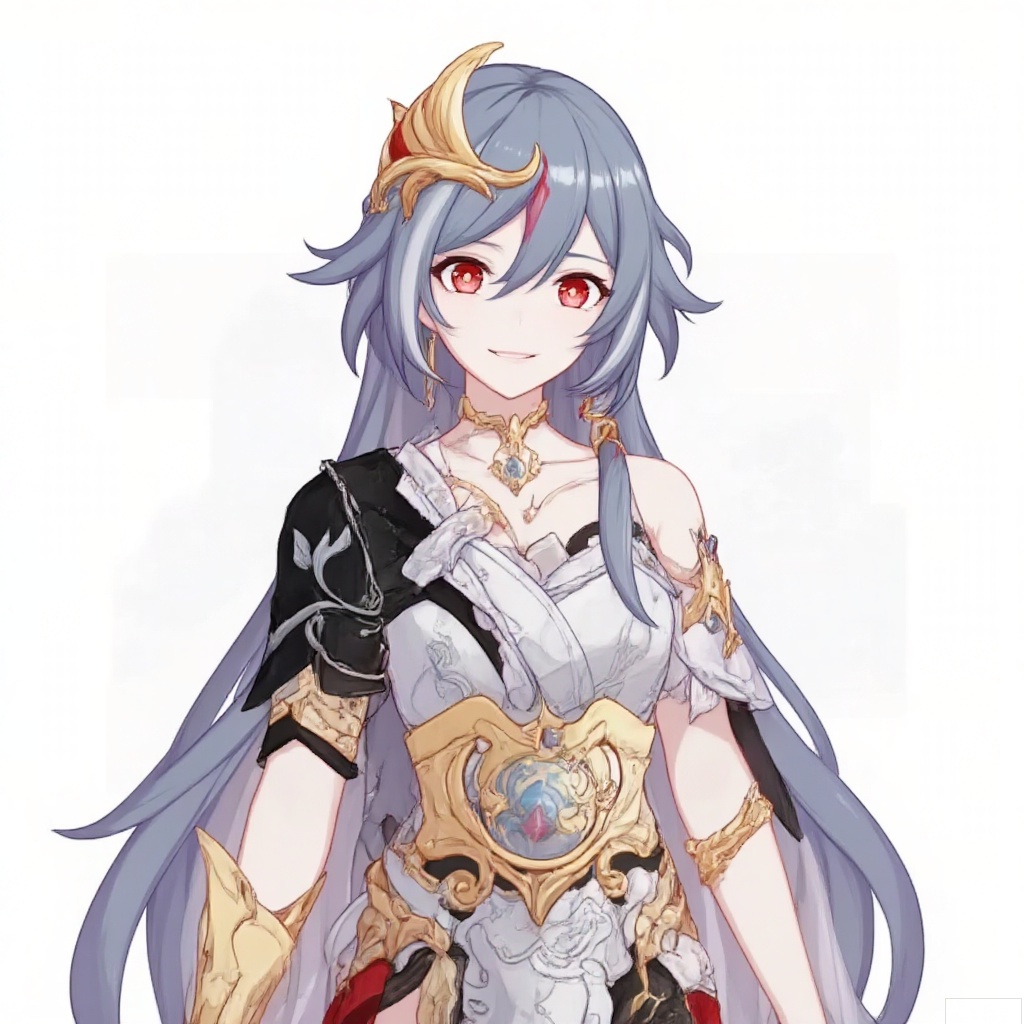 masterpiece, best quality,solo,(white background:1.2),simple background,
looking at viewer,senti,fu_hua,long hair,smile, bangs,hair ornament,red eyes,hair between eyes,ponytail,silver hair,white hair,gray hair,multicolored hair,small breasts,streaked hair,yellow pupils,diamond shaped pupils