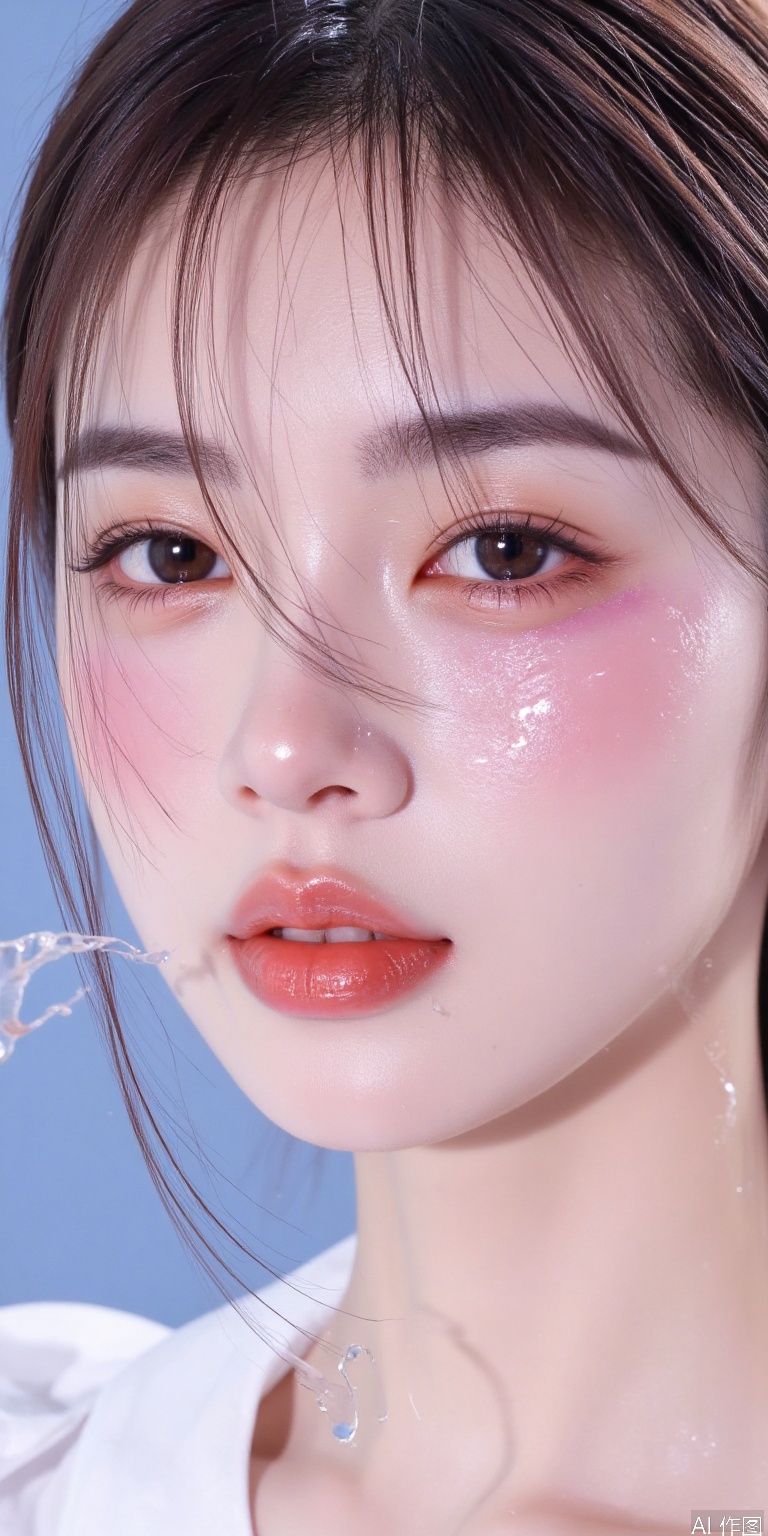 Main body: Liquid metal textured lip glaze dynamic splash
Environment: Different dimension space composed of iris texture expansion
Style: Biochemical Punk × Hyperrealism
Light and shadow: Refraction of molecular-grade cosmetics
Technical points: AI lip line mapping technology/micro-expression light source tracking
Commercial direction: Beauty brand TVC keyframe/dynamic poster