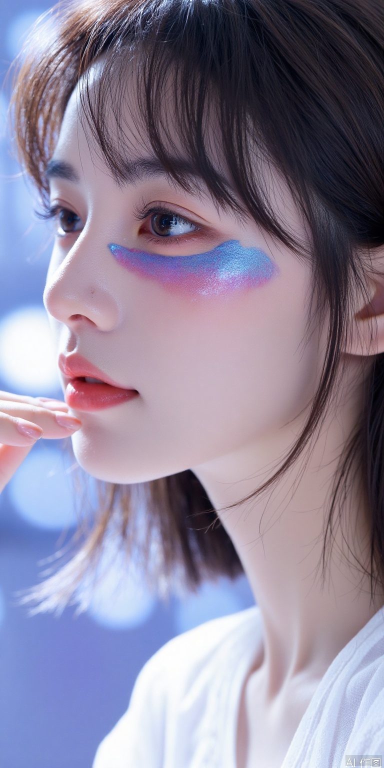 Main body: Liquid metal textured lip glaze dynamic splash
Environment: Different dimension space composed of iris texture expansion
Style: Biochemical Punk × Hyperrealism
Light and shadow: Refraction of molecular-grade cosmetics
Technical points: AI lip line mapping technology/micro-expression light source tracking
Commercial direction: Beauty brand TVC keyframe/dynamic poster