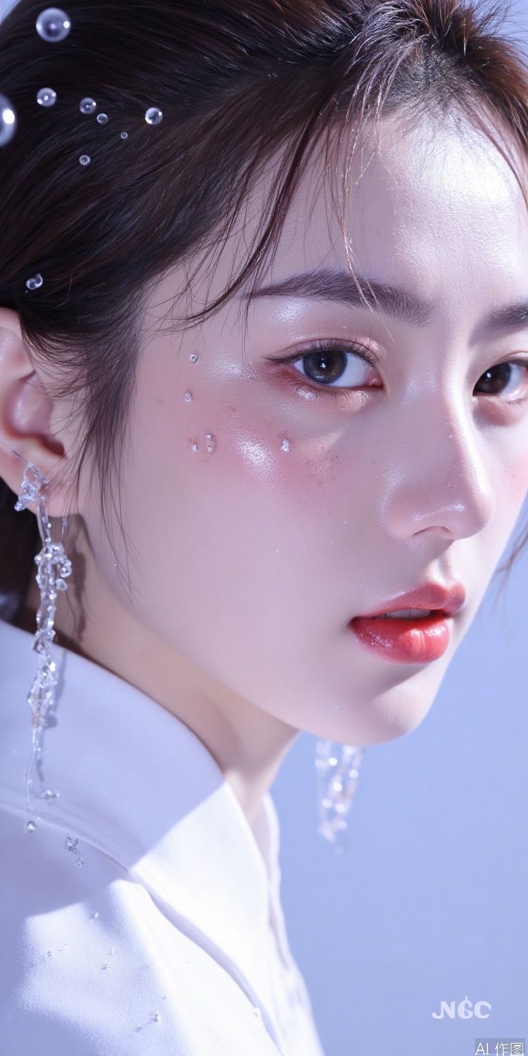 Main body: Liquid metal textured lip glaze dynamic splash
Environment: Different dimension space composed of iris texture expansion
Style: Biochemical Punk × Hyperrealism
Light and shadow: Refraction of molecular-grade cosmetics
Technical points: AI lip line mapping technology/micro-expression light source tracking
Commercial direction: Beauty brand TVC keyframe/dynamic poster