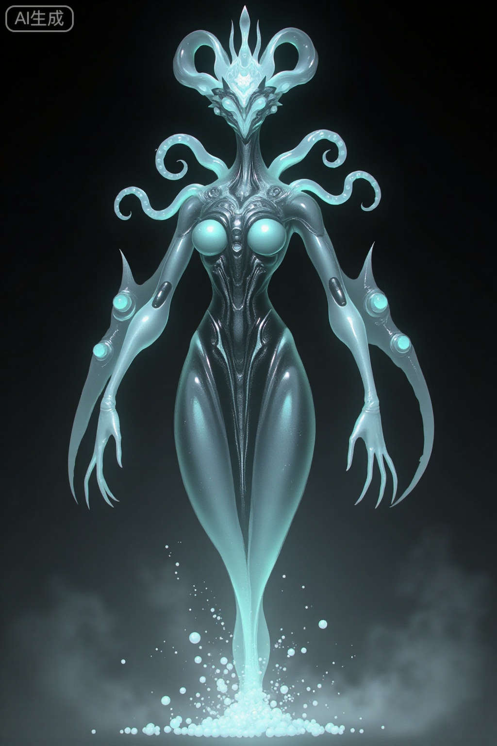 "Magnetic fluid controls an alien mechanical body": This alien is composed of a special magnetic fluid, and the body can flow and deform freely like a liquid. Its surface is covered with a transparent magnetic film, which can adjust its shape and structure according to changes in the external magnetic field. In battle, it can instantly turn into a sharp sting ball to attack the enemy, or it can turn into soft tentacles to wrap around the opponent. At the same time, it can also use magnetic fluid to control surrounding metal objects and build powerful fortifications or attack weapons.