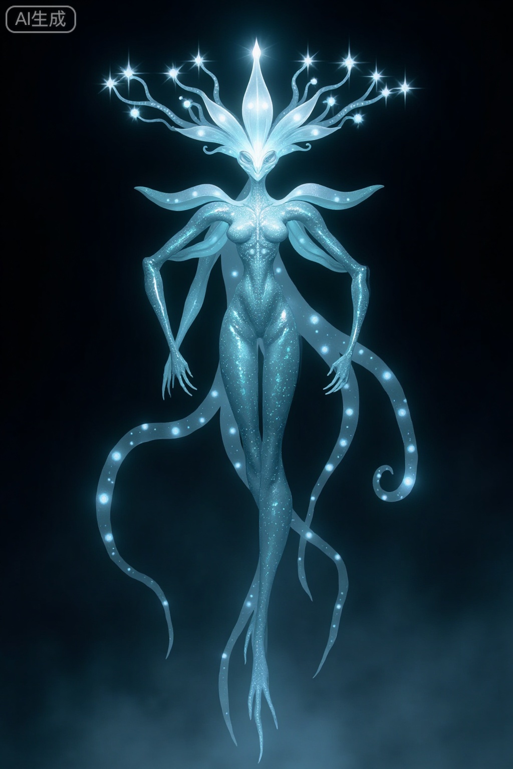 "Star Vine Alien Life": The alien's body is composed of vines shining with starlight, covered with tiny spikes and glowing flowers. Its head is a huge star flower, and its petals can emit a strong light to illuminate the surrounding environment. The vines can swim flexibly like snakes, entangling enemies and swallowing them. At the same time, it can release powerful energy waves from the flowers, causing damage to surrounding enemies.