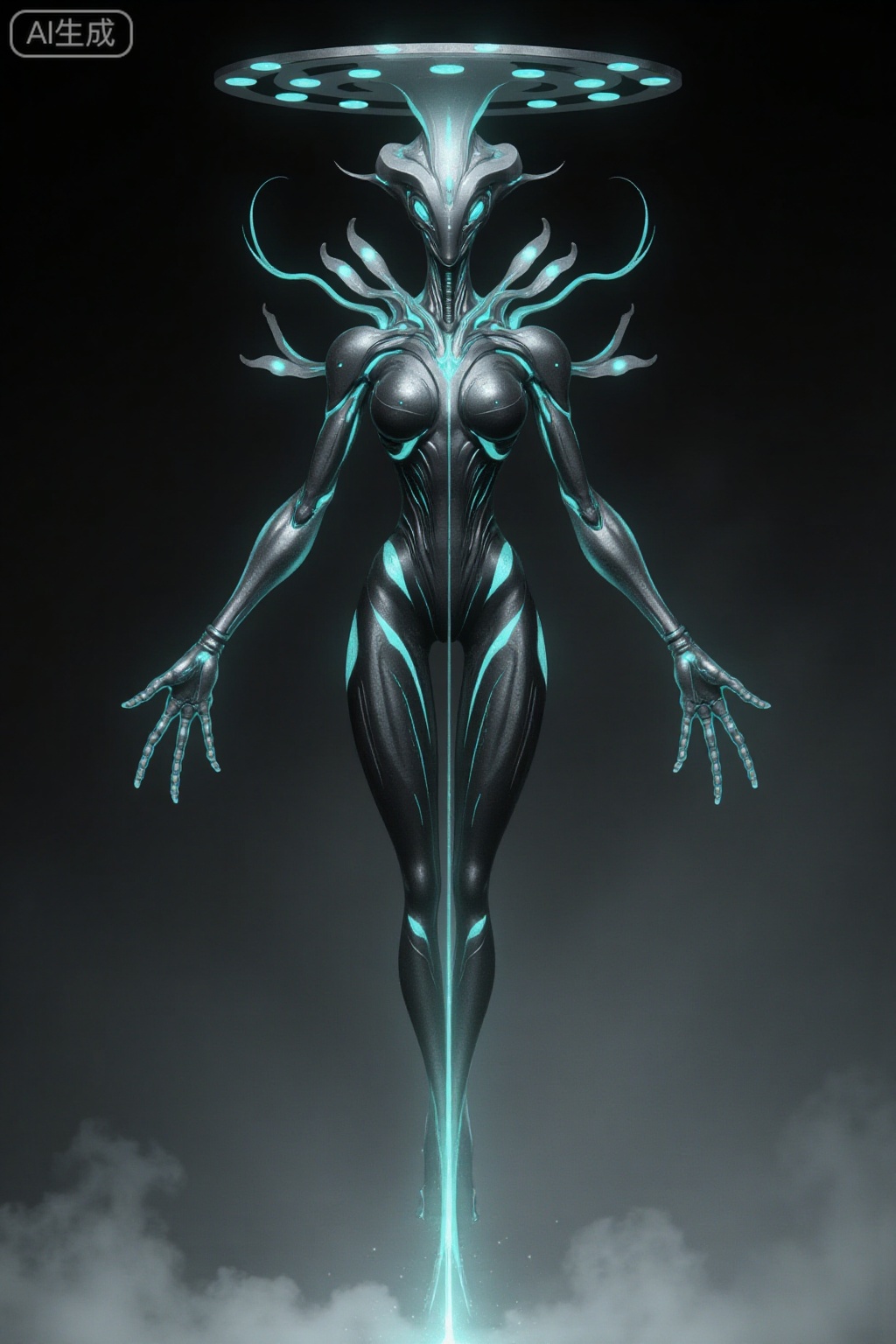 "Cyber ​​Mechanical Symbiot Alien": This alien is composed of complex mechanical parts and biological tissues. The body is mostly covered with metal shells, which are covered with flashing blue energy lines and luminous crystal nodes, as if they are flowing circuit diagrams. Its head resembles a rotating mechanical gyro with multiple retractable detectors and laser emitters. There are flexible hydraulic devices at the joints of the limbs, which can make various difficult mechanical movements, and the overall shape is full of technological and futuristic sense.