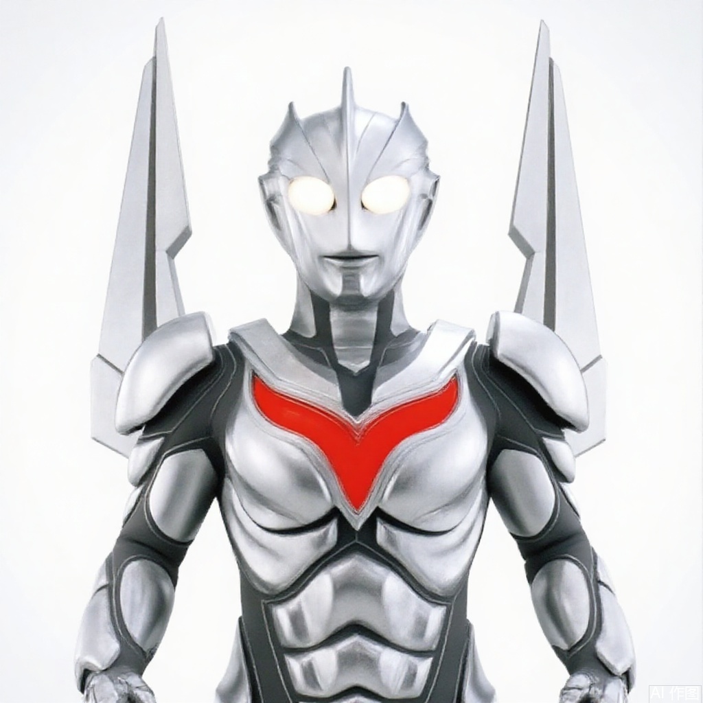 masterpiece, best quality,solo,(white background:1.2),simple background,
looking at viewer,ultraman noa,ultraman,silver bodysuit,silver gloves,legwear,gloves,boots,cover,mask,plugsuit,armor,bodysuit,black pattern on body,grey pattern on body,silver tight-fitting,silver footwear,helmet,leather suit,latex,tokusatsu,no humans,science fiction,silver head,hard mask,no smile,no eyes,no nose,silver rubber bodysuit with grey line and black line,silver wings