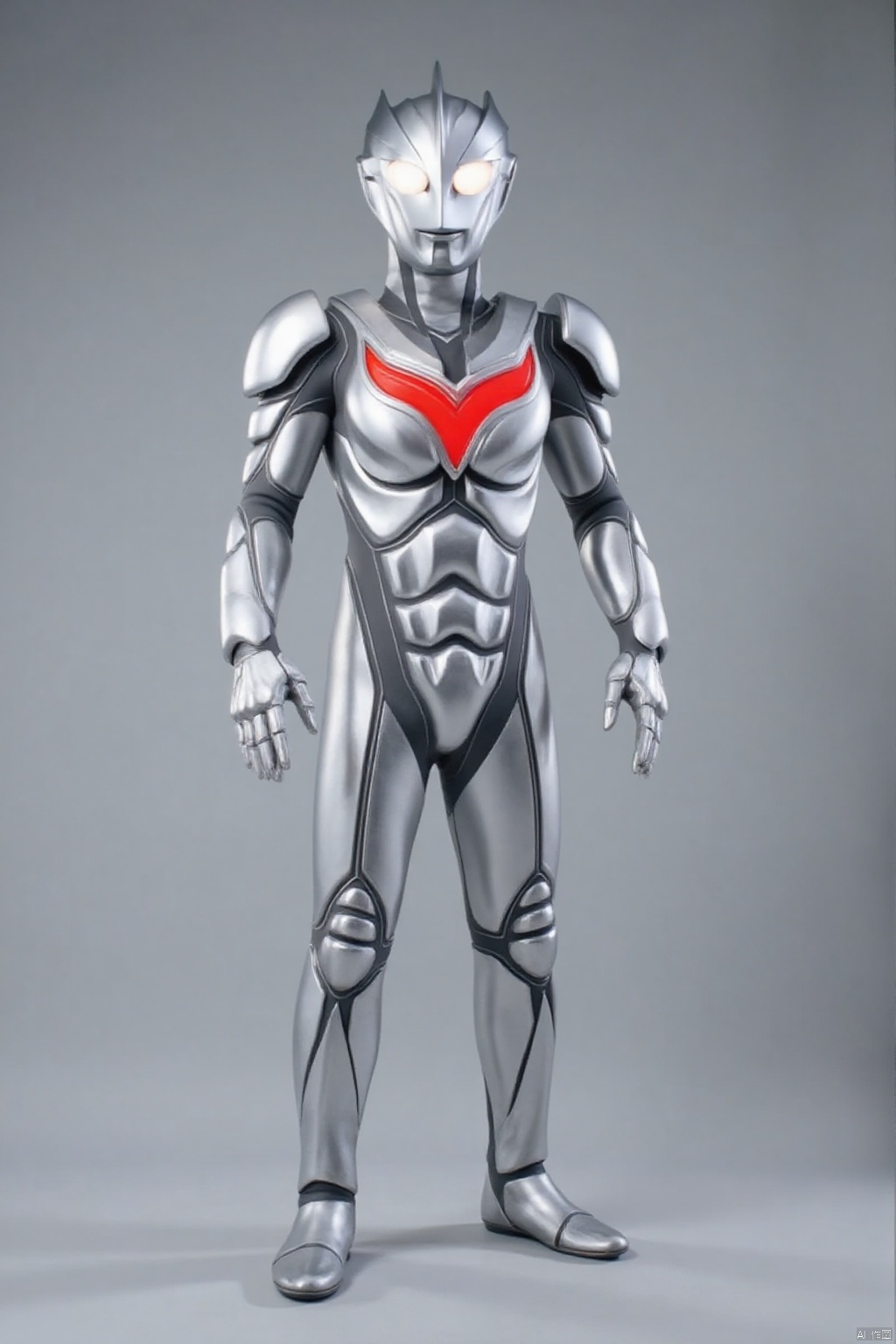 (grey background:1.2),looking at viewer,(SOLO:1.4),outline,simple background,full body,looking at viewer,(((arms at side))),ultraman noa,ultraman,silver bodysuit,silver gloves,legwear,gloves,boots,cover,mask,plugsuit,armor,bodysuit,black pattern on body,grey pattern on body,silver tight-fitting,silver footwear,helmet,leather suit,latex,tokusatsu,no humans,science fiction,silver head,hard mask,no smile,no eyes,no nose,solo,silver rubber bodysuit with grey line and black line,