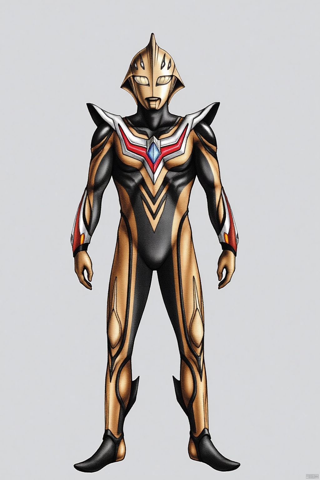 (grey background:1.2),looking at viewer,(SOLO:1.4),outline,simple background,full body,looking at viewer,(((arms at side))),ultraman noa,ultraman,golden bodysuit,golden gloves,legwear,gloves,boots,cover,mask,plugsuit,armor,bodysuit,black pattern on body,red pattern on body,golden tight-fitting,golden footwear,helmet,leather suit,latex,tokusatsu,no humans,science fiction,golden head,hard mask,no smile,no eyes,no nose,solo,golden rubber bodysuit with grey line and black line,golden wings