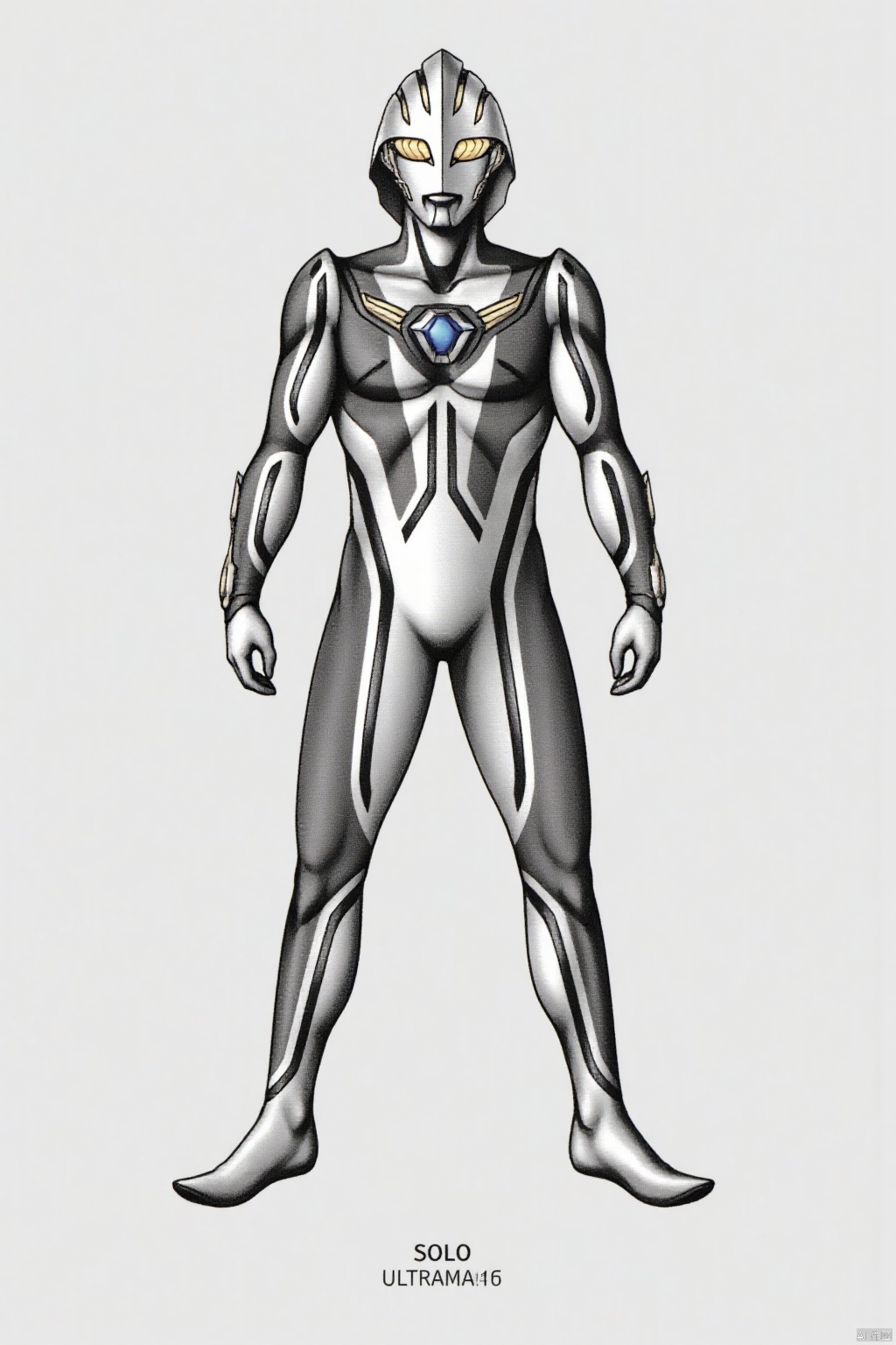 (grey background:1.2),(SOLO:1.4),outline,simple background,(((,standing,looking at viewer,arms at side))),ultraman_nexus,ultraman,bodysuit,gloves,legwear,boots,cover,mask,plugsuit,armor,bodysuit,pattern on body,tight-fitting,helmet,leather suit,latex,tokusatsu,no humans,science fiction,hard mask,no smile,no eyes,no nose,solo,rubber bodysuit with line,alien