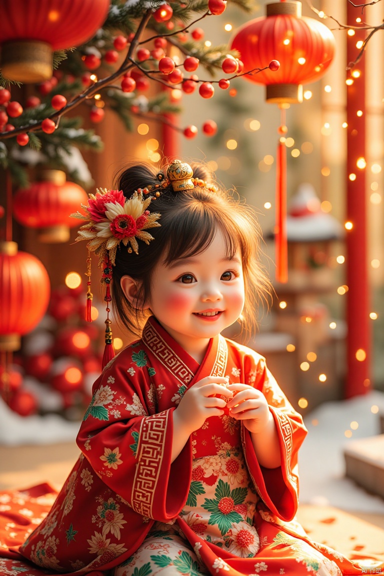 Chinese elements,christmas,christmas girl,tree