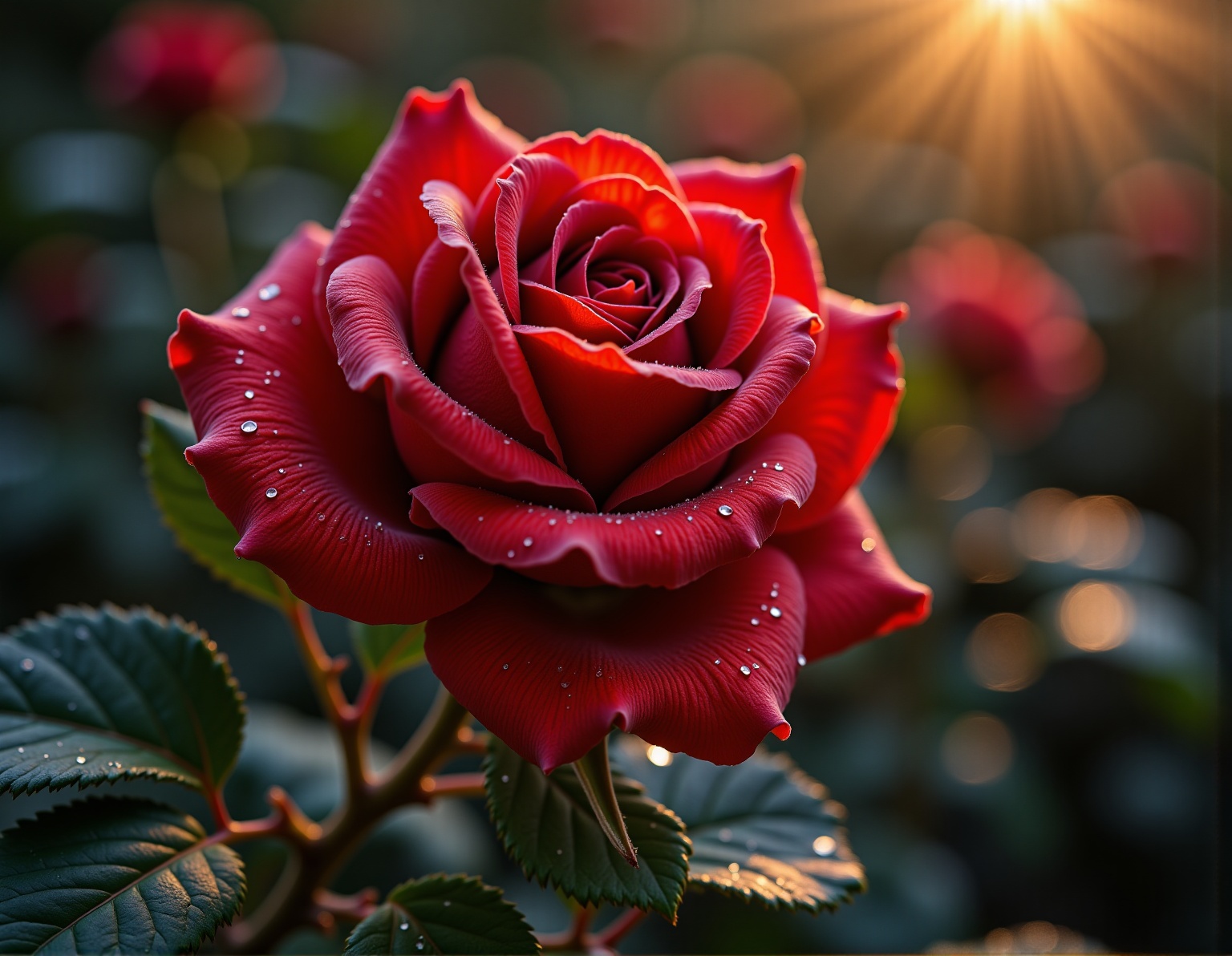 Macro photography,  a (red rose: treachery,  elegance and dignity on Tensor.Art
