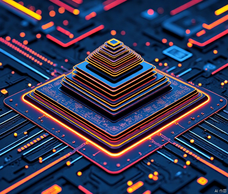 circuitboard egyptian pyramid, ((focus))