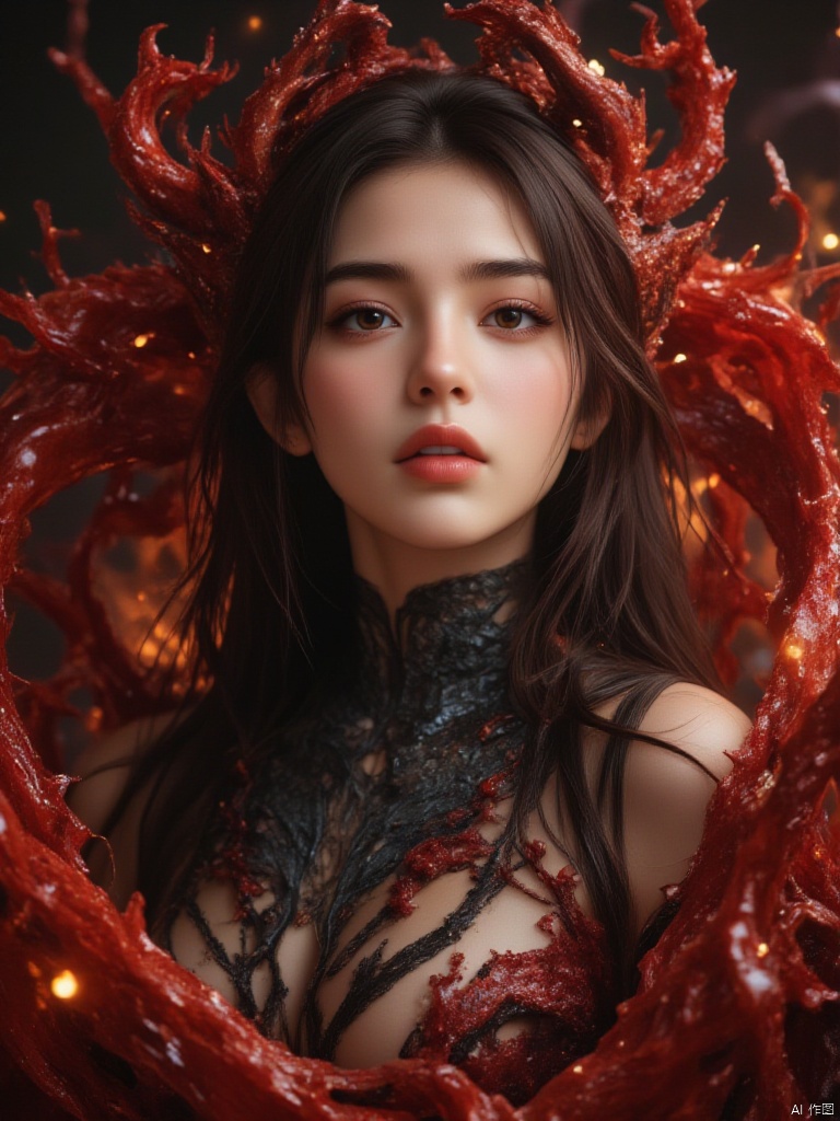 ZOZ_XUANHUAN
It is a finely realistic digital painting, high definition, high quality, of an evil and vicious demon and a sexy and seductive blood elf, whose right side face is the sinister evil steel demon. The left side of her face is a sexy, seductive blood elf