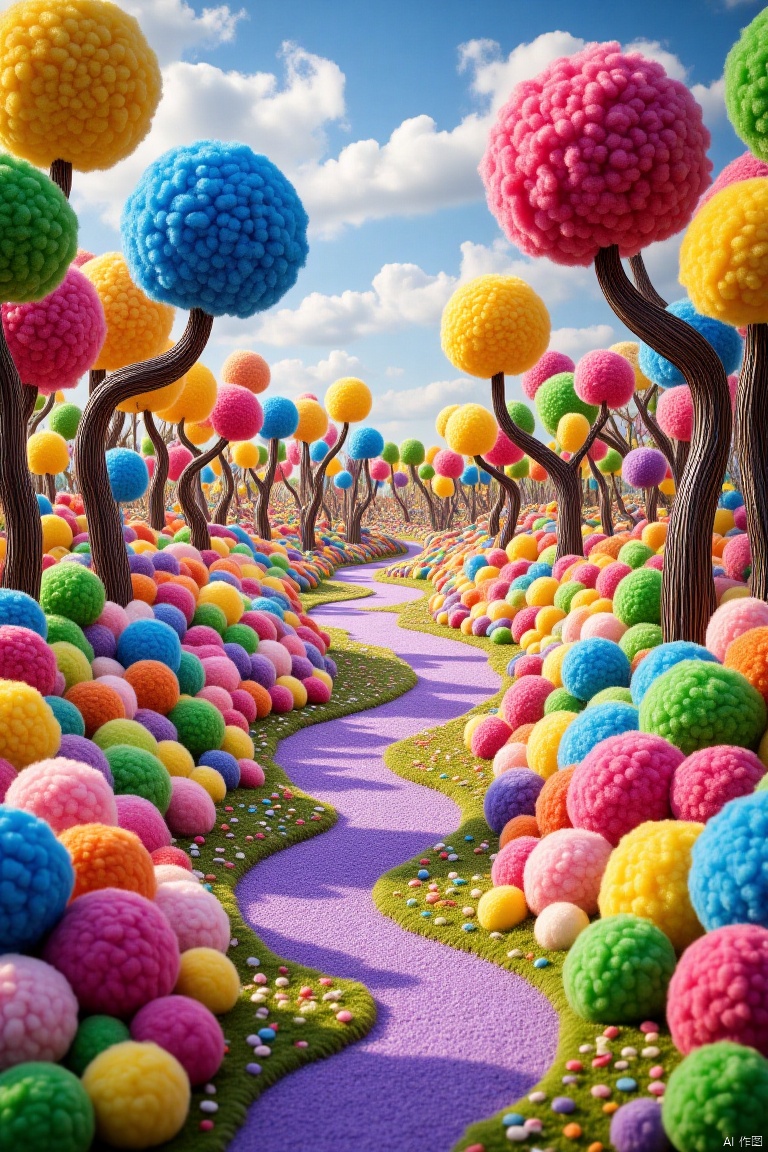 hs,giant yarn ball,(Wool material:1.4),colorful wool,Outdoor,(floral:1.2),(grass:1.2),blue sky,white clouds,colorfulflowers,natural scenery,dreamy,materpiece,best quality,multicolored hair,(colorful:1.1),(in spring:1.1),park,(bright tones:1.2),(bright colors:1.2),(forest:1.2),no humans,architecture,white background,scenery,building,simple background,pagoda,stairs,瓷器,porcelain,春节