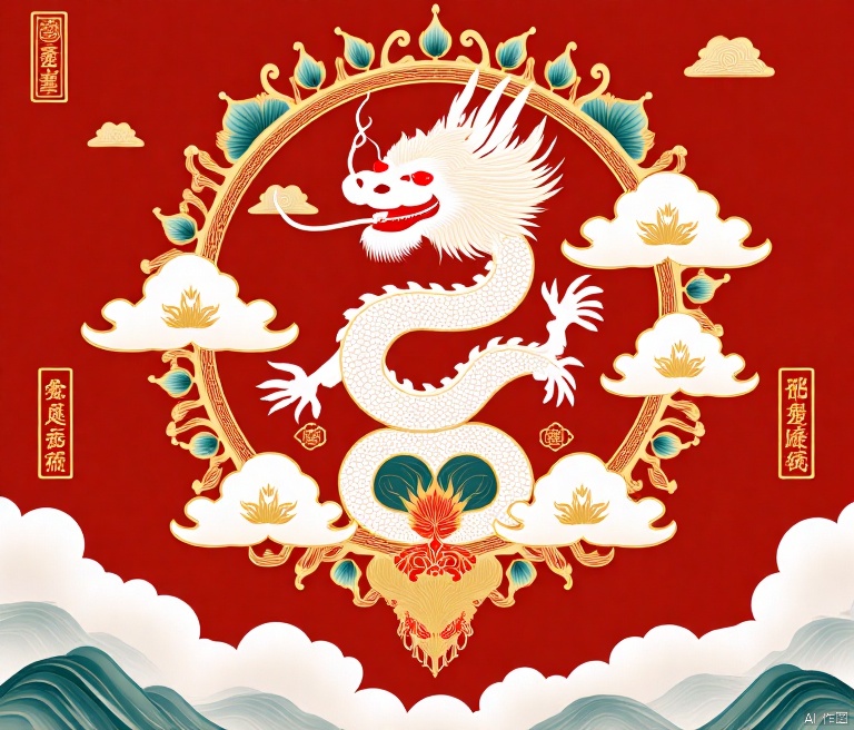  Oriental Dragon,Red Theme, Auspicious Clouds,春节