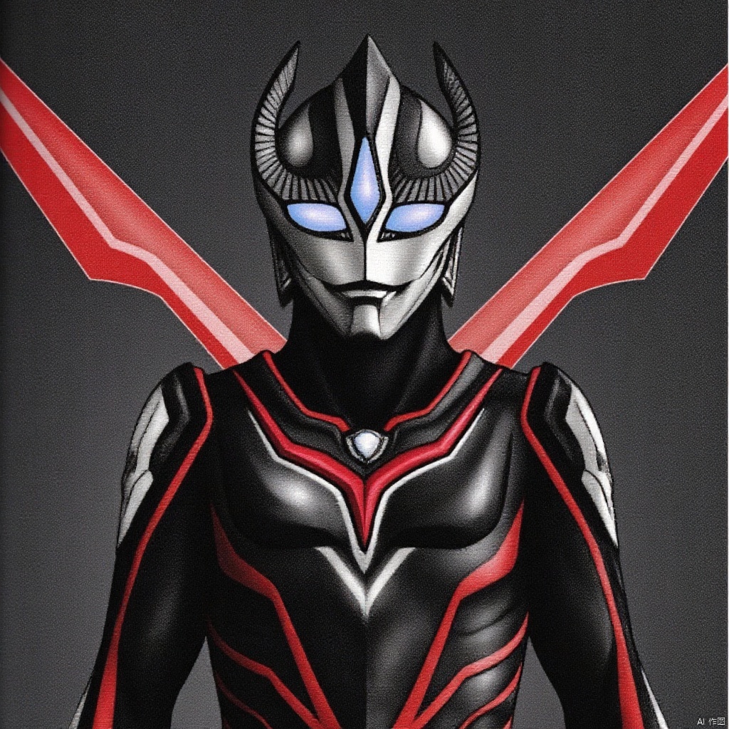 ultraman,bodysuit,gloves,legwear,boots,cover,mask,plugsuit,armor,bodysuit,pattern on body,tight-fitting,helmet,leather suit,latex,tokusatsu,no humans,science fiction,hard mask,no smile,no eyes,no nose,solo,rubber bodysuit with line,alien,wings