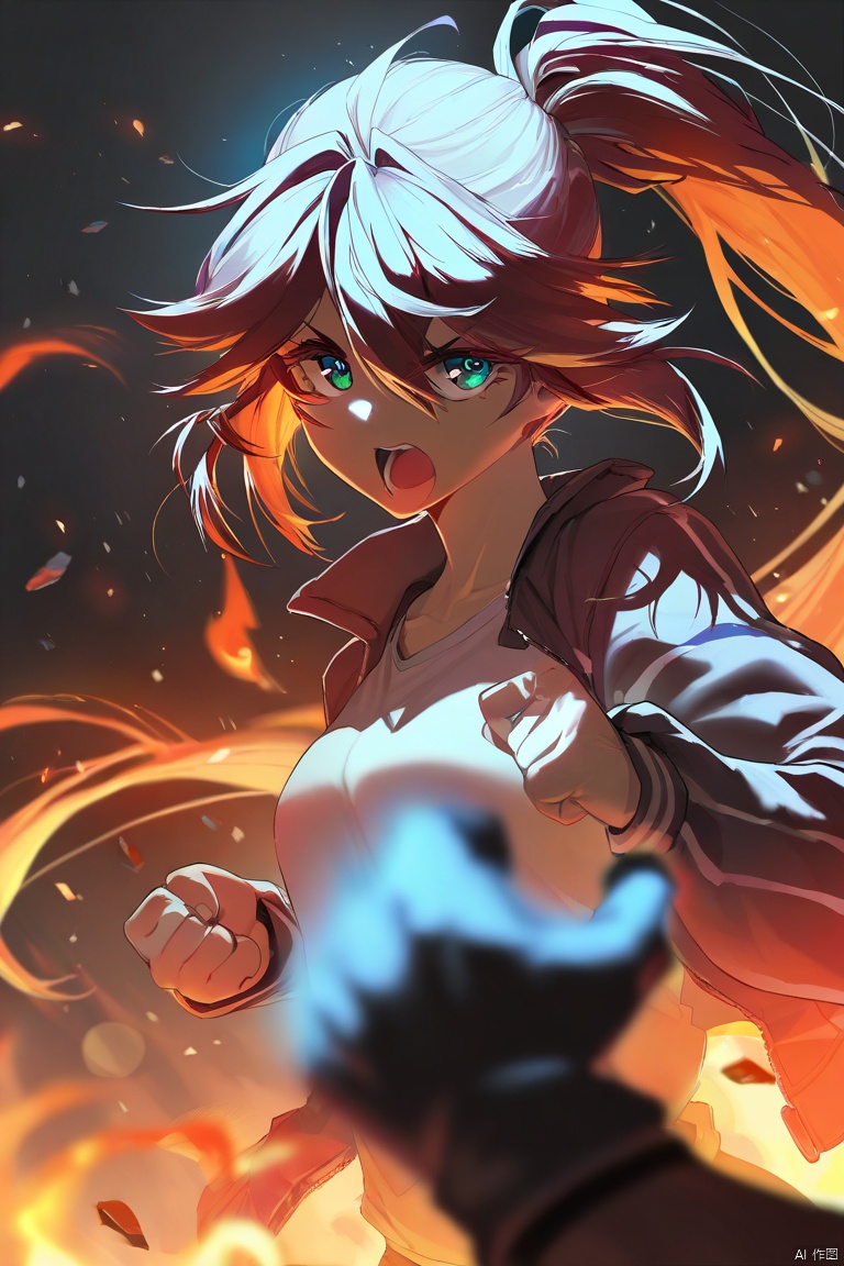 cracked screen, kakao_rantan,[[[artist:ttosom]]],mochizuki_kei,[[[artist:qys3]]],artist:riichu,damda,yoneyama mai,cutesexyrobutts,(wlop:0.6),[artist:ningen_mame],[[tianliang duohe fangdongye]], clenched hand,punching,imminent punch,fighting stance,incoming attack},incoming punch,fire,upper body,blurry foreground,open mouth, best quality,amazing quality,very aesthetic,absurdres,year 2023,year 2024, backlight,high contrast,colorful,detailed light,sunlight,shine on girl's body,cinematic lighting,
