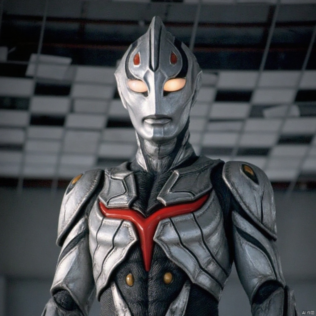 ultraman,bodysuit,gloves,legwear,boots,cover,mask,plugsuit,armor,bodysuit,pattern on body,tight-fitting,helmet,leather suit,latex,tokusatsu,no humans,science fiction,hard mask,no smile,no eyes,no nose,solo,rubber bodysuit with line,alien