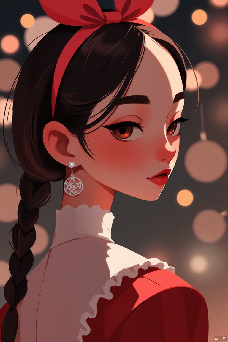 1girl,lips,eyeshadow,makeup,portrait,profile, Christmas atmosphere
