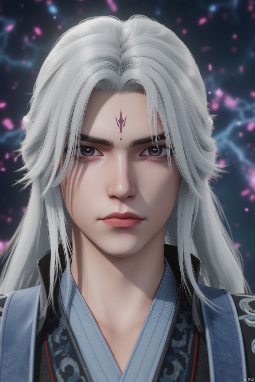 1boy,,white hair,forehead mark,wl