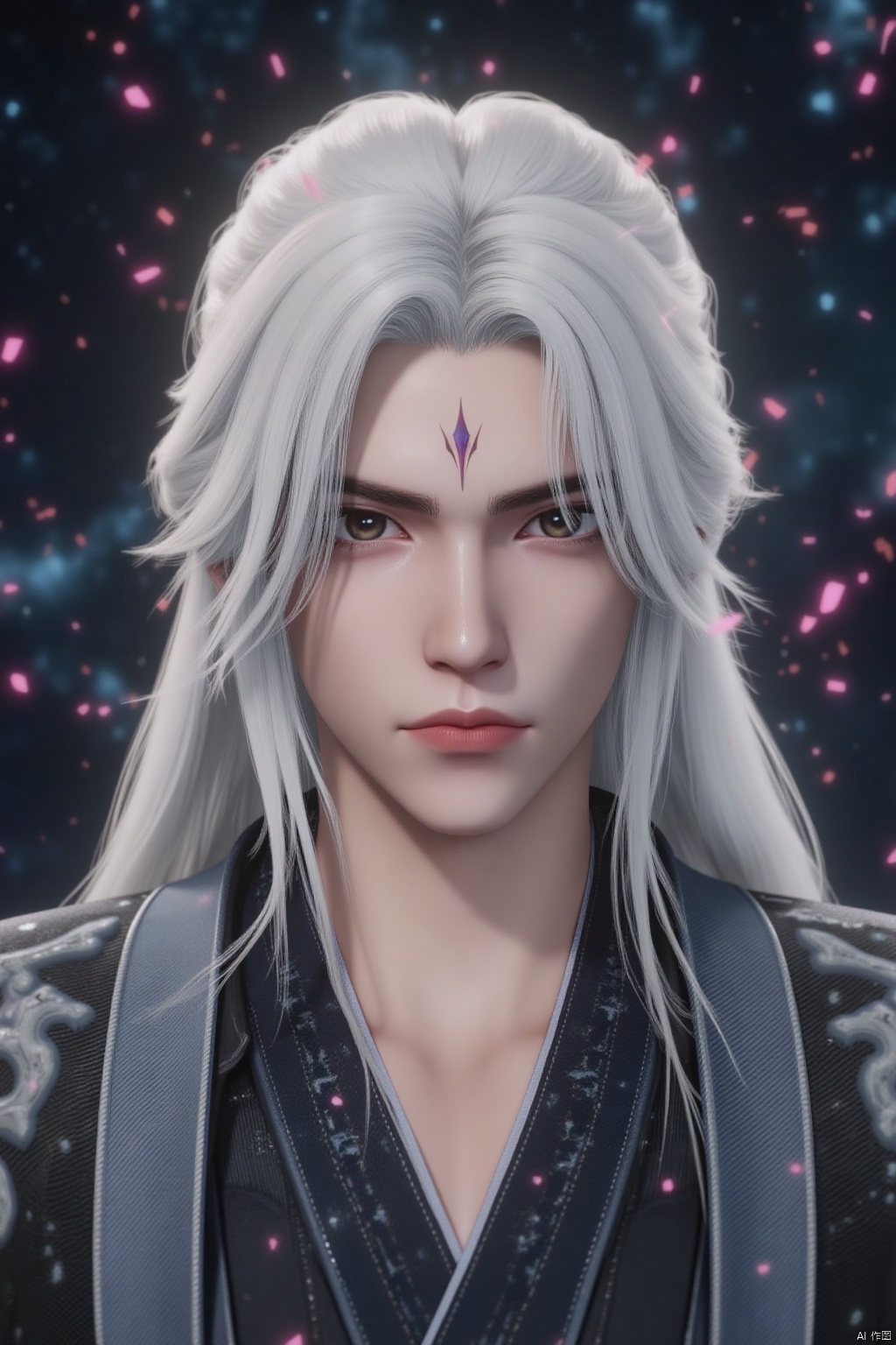 1boy,,white hair,forehead mark,wl