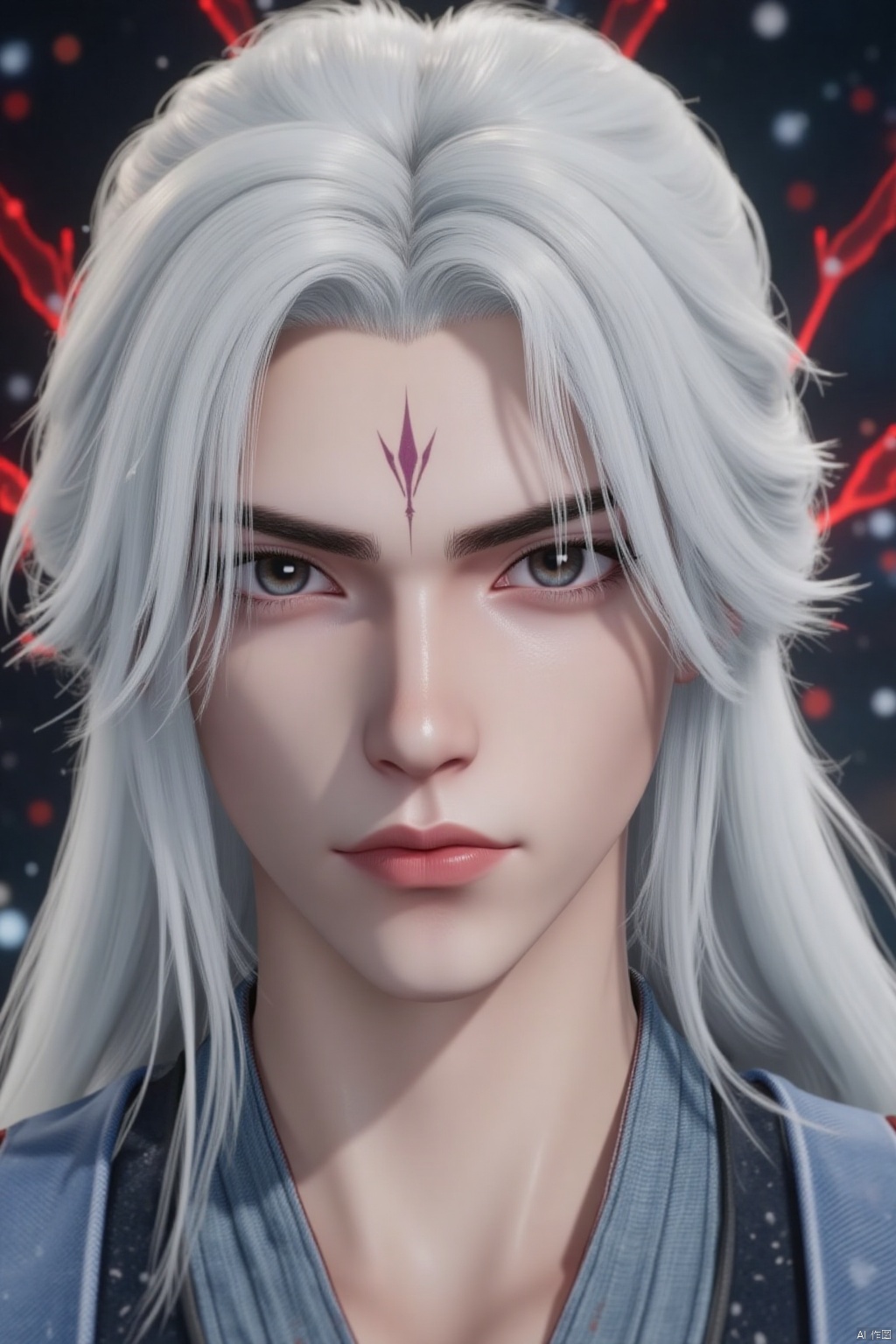 1boy,,white hair,forehead mark,wl