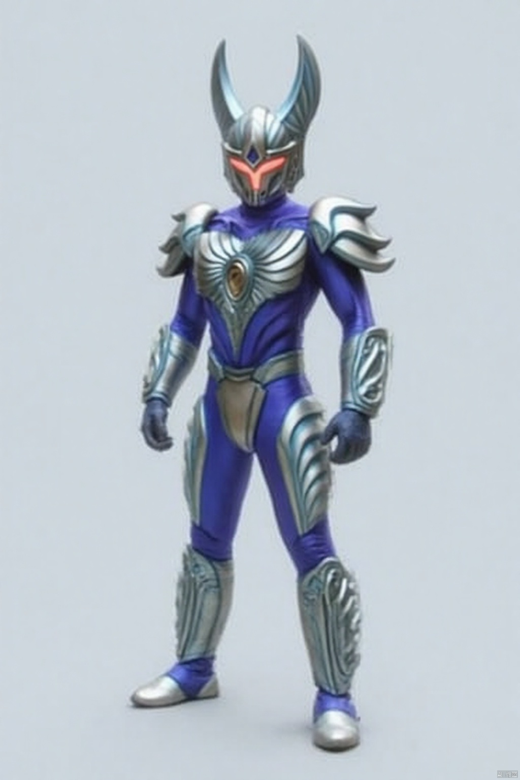 (grey background:1.2),(SOLO:1.4),outline,simple background,(((,standing,looking at viewer,arms at side))),wulong,sword,horns,armor,mask,helmet,bodysuit,gloves,legwear,boots,cover,plugsuit,pattern on body,tight-fitting,leather suit,latex,tokusatsu,no humans,science fiction,hard mask,no smile,no eyes,no nose,solo,rubber bodysuit with line,alien