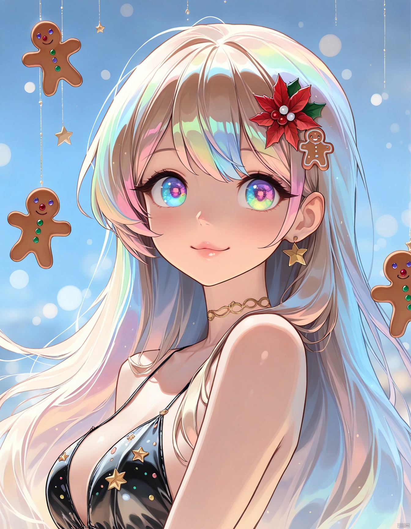  Transparent Colorful Cartoon Anime Style,(girl,gingerbread man,best quality,4k,8k,highres,masterpiece:1.2),ultra-detailed,beautiful detailed eyes,beautiful detailed lips,extremely detailed eyes and face,long eyelashes,smiling,