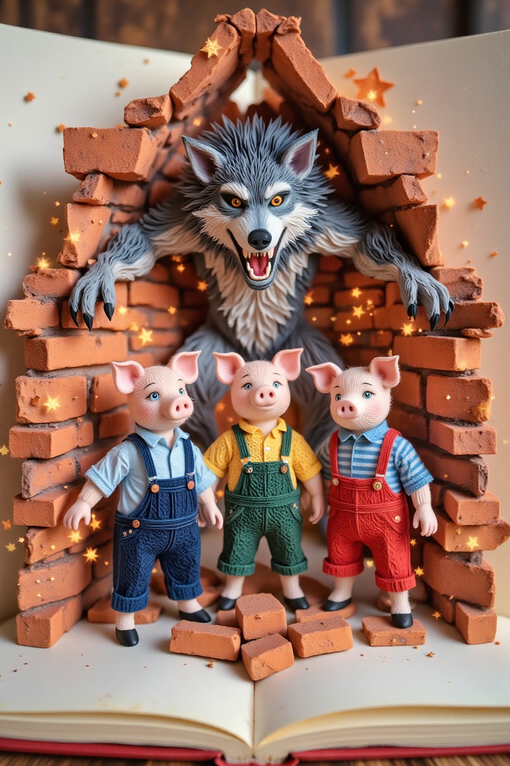 Superior quality,  ranked number one. Inspiration: The fairy tale book "The Three Little Pigs,  " origami art on Tensor.Art