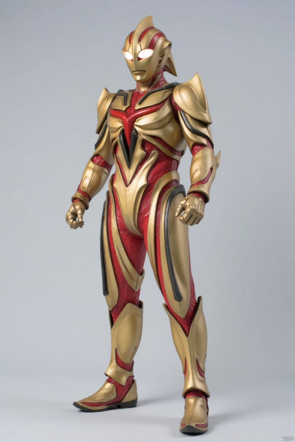 (grey background:1.2),(SOLO:1.4),outline,simple background,(((,standing,looking at viewer,arms at side))),,ultraman,golden bodysuit,golden gloves,legwear,gloves,boots,cover,mask,plugsuit,armor,bodysuit,black pattern on body,red pattern on body,golden tight-fitting,golden footwear,helmet,leather suit,latex,tokusatsu,no humans,science fiction,golden head,hard mask,no smile,no eyes,no nose,solo,golden rubber bodysuit with grey line and black line rubber bodysuit with red line,ed pattern on body