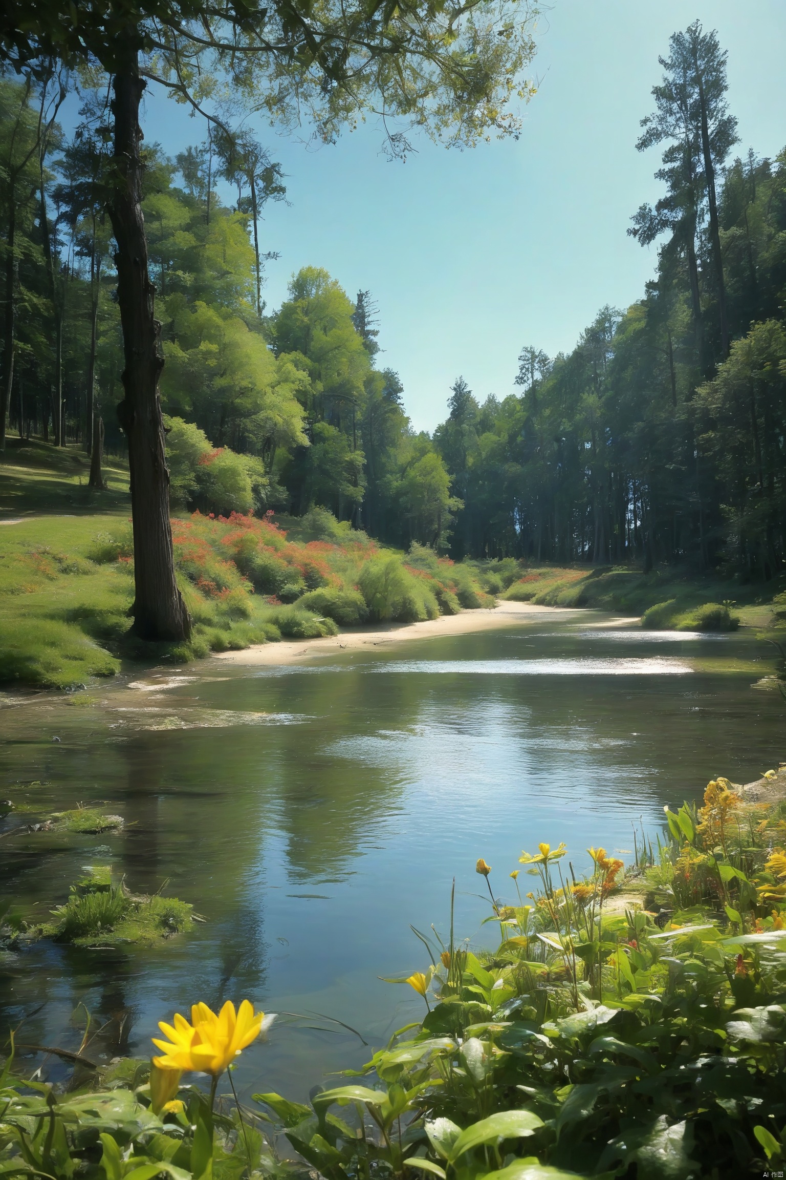 flower, outdoors, sky, day, water, tree, no humans, grass, plant, nature, scenery, forest, bush
