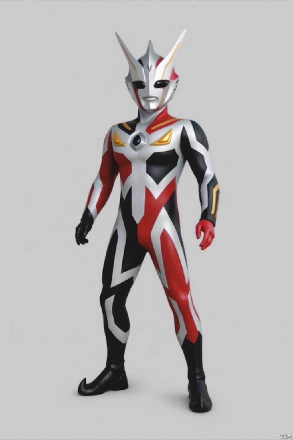 (grey background:1.2),(SOLO:1.4),outline,simple background,(((,standing,looking at viewer,arms at side))),ultraman,bodysuit,gloves,legwear,boots,cover,mask,plugsuit,armor,bodysuit,pattern on body,tight-fitting,helmet,leather suit,latex,tokusatsu,no humans,science fiction,hard mask,no smile,no eyes,no nose,solo,rubber bodysuit with line,alien