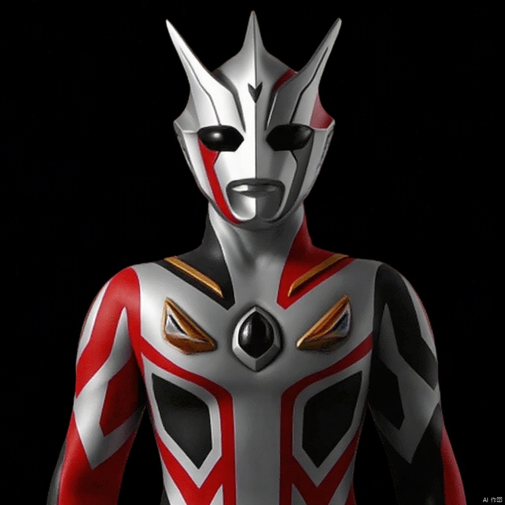 ultraman,bodysuit,gloves,legwear,boots,cover,mask,plugsuit,armor,bodysuit,pattern on body,tight-fitting,helmet,leather suit,latex,tokusatsu,no humans,science fiction,hard mask,no smile,no eyes,no nose,solo,rubber bodysuit with line,alien,