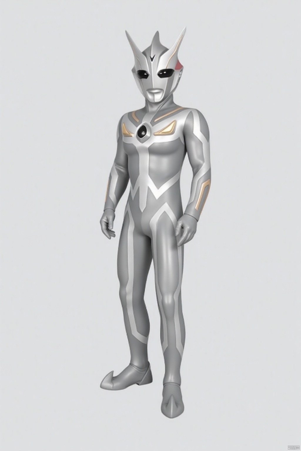(grey background:1.2),(SOLO:1.4),outline,simple background,(((,standing,looking at viewer,arms at side))),ultraman,bodysuit,gloves,legwear,boots,cover,mask,plugsuit,armor,bodysuit,pattern on body,tight-fitting,helmet,leather suit,latex,tokusatsu,no humans,science fiction,hard mask,no smile,no eyes,no nose,solo,rubber bodysuit with line,alien
