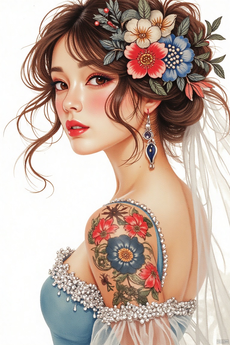 (masterpiece:1.2), (best quality:1.2), (ultra detailed:1.2), (official art:1.3), (beauty and aesthetics:0.9), detailed, (intricate:0.7), (highly detailed), (solo), delicate countenance, 1girl, (glassy texture:1.2), (crush:1.2), 8k, accessory, tattoo, (transparent:1.1), gown, energy encirclement, instant, in the twinkling of an eye, (full frame, watercolor:1.8),