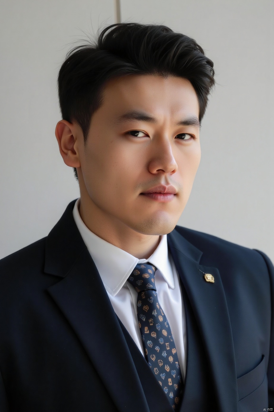 A picture of a man,male focus,solo,hansome,charming,suit,shirt,masterpiece,realistic,best quality,highly detailed,highres,jzns,zuk