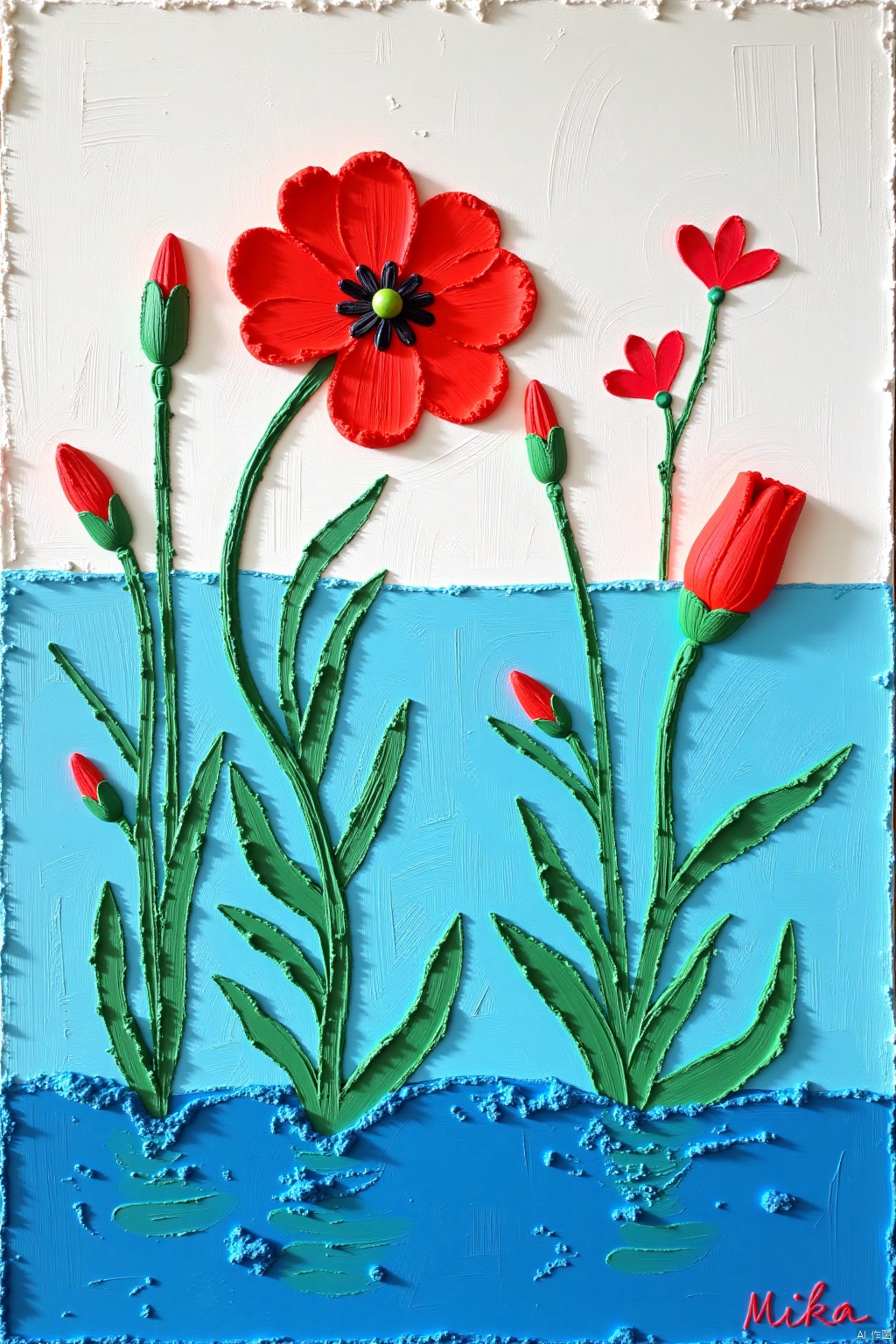 oil pastels,flower, water, no humans, shadow, plant, red flower
,Oil painting stick