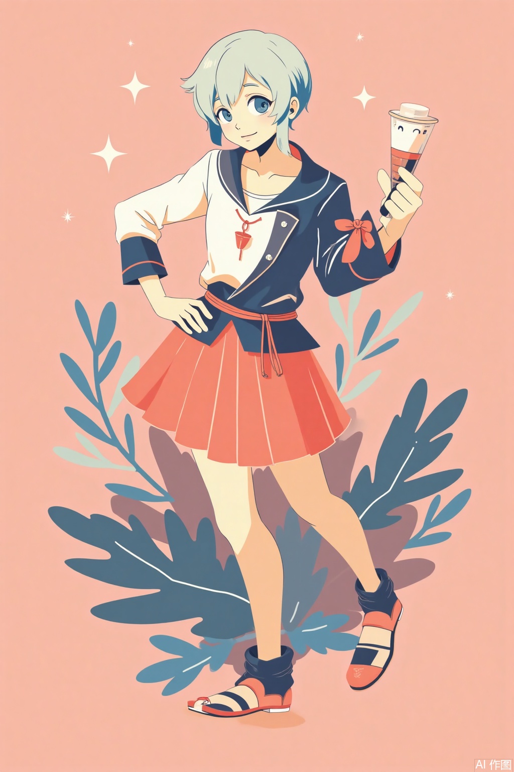 1boy, Serenity, flat illustration