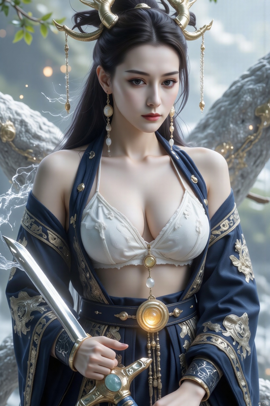 A futuristic,  A dark dystopian scene unfolds. Magical Fantasy style art,  full bodyChinese mage girl on Tensor.Art