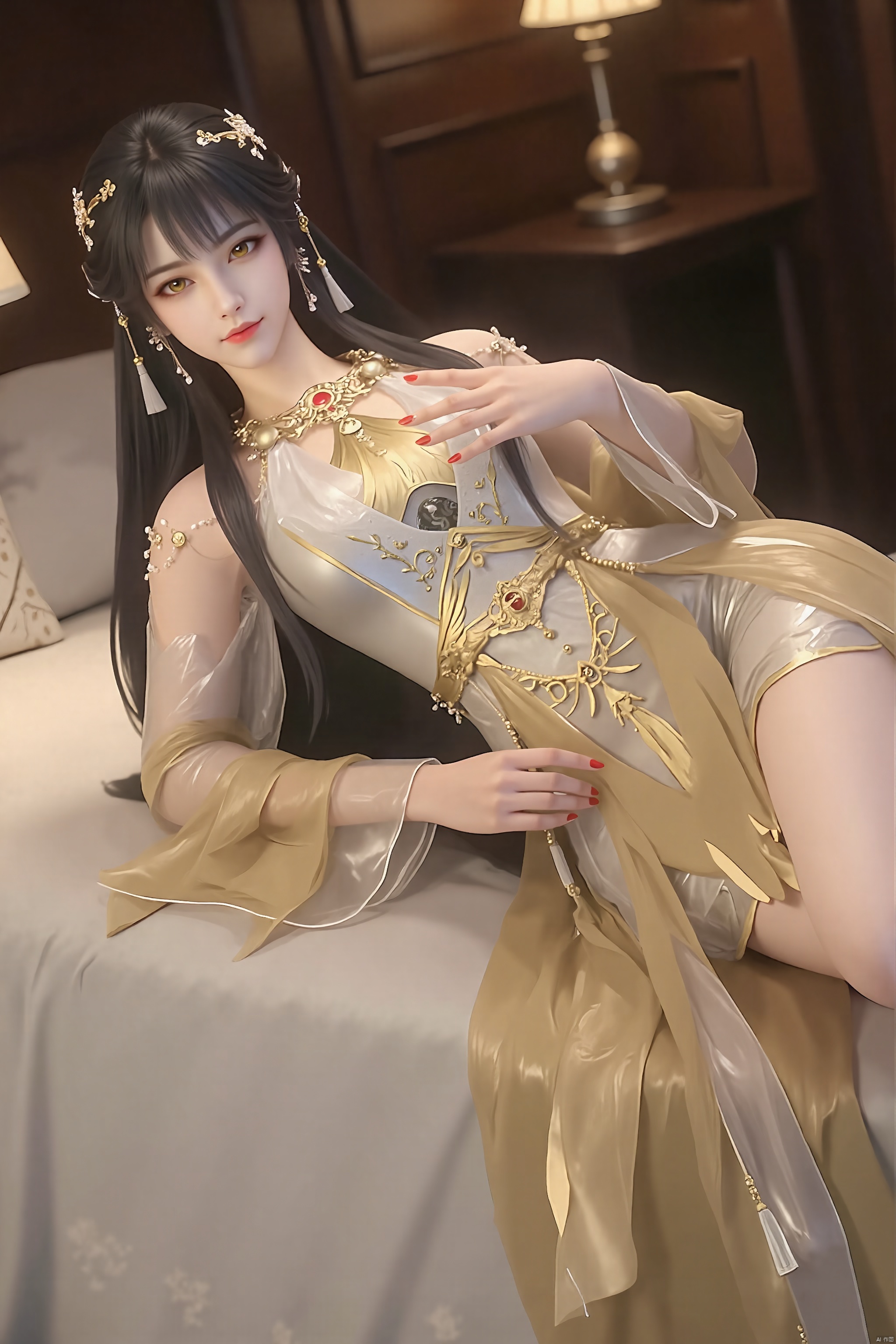Hair accessories,  a woman wearing ancient Chinese clothing,  wearing a transparent veil by 清梦微风 on Tensor.Art