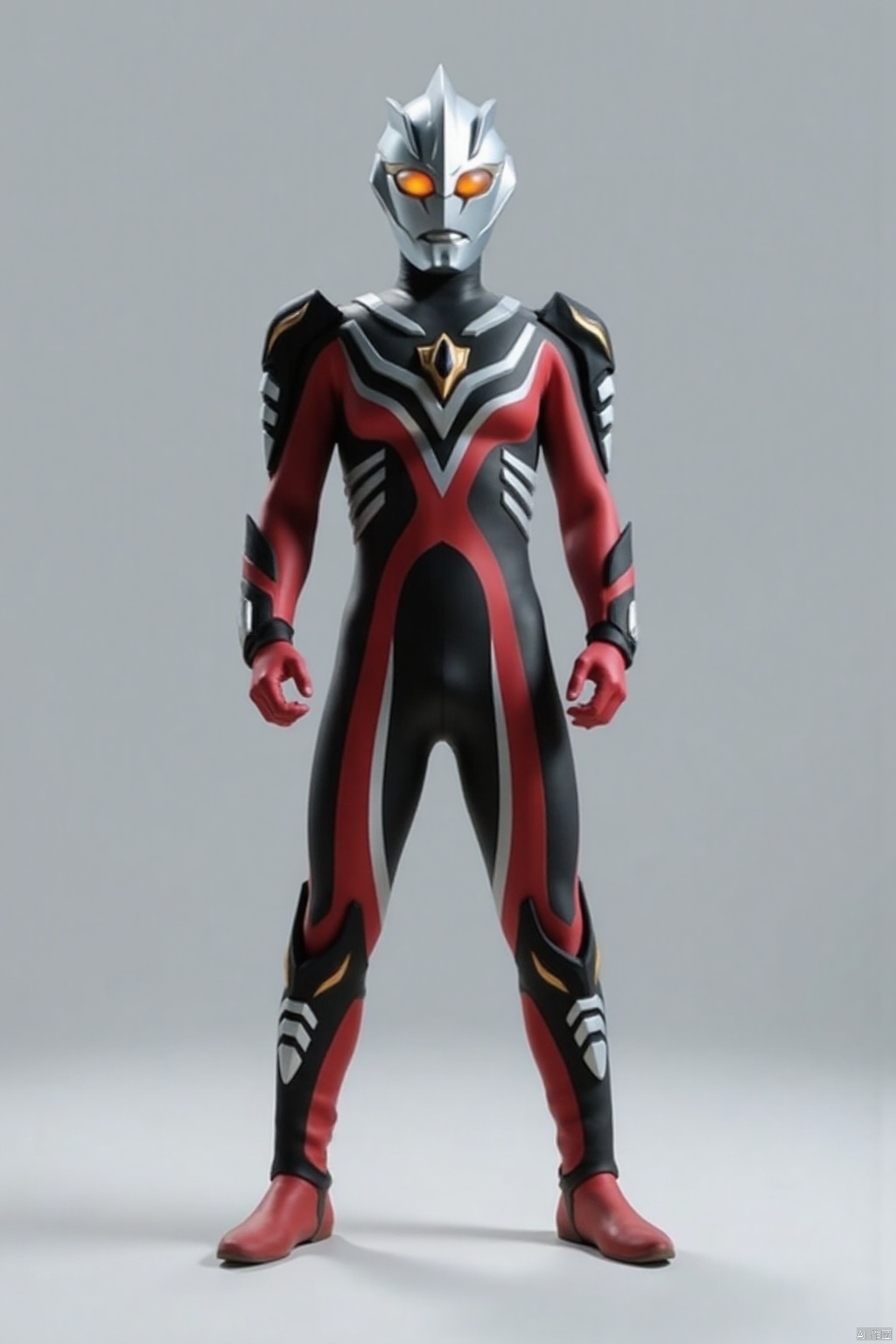 (grey background:1.2),(SOLO:1.4),outline,simple background,(((,standing,looking at viewer,arms at side))),ultraman,bodysuit,gloves,legwear,boots,cover,mask,plugsuit,armor,bodysuit,pattern on body,tight-fitting,helmet,leather suit,latex,tokusatsu,no humans,science fiction,hard mask,no smile,no eyes,no nose,solo,rubber bodysuit with line,alien,yellow_eyes