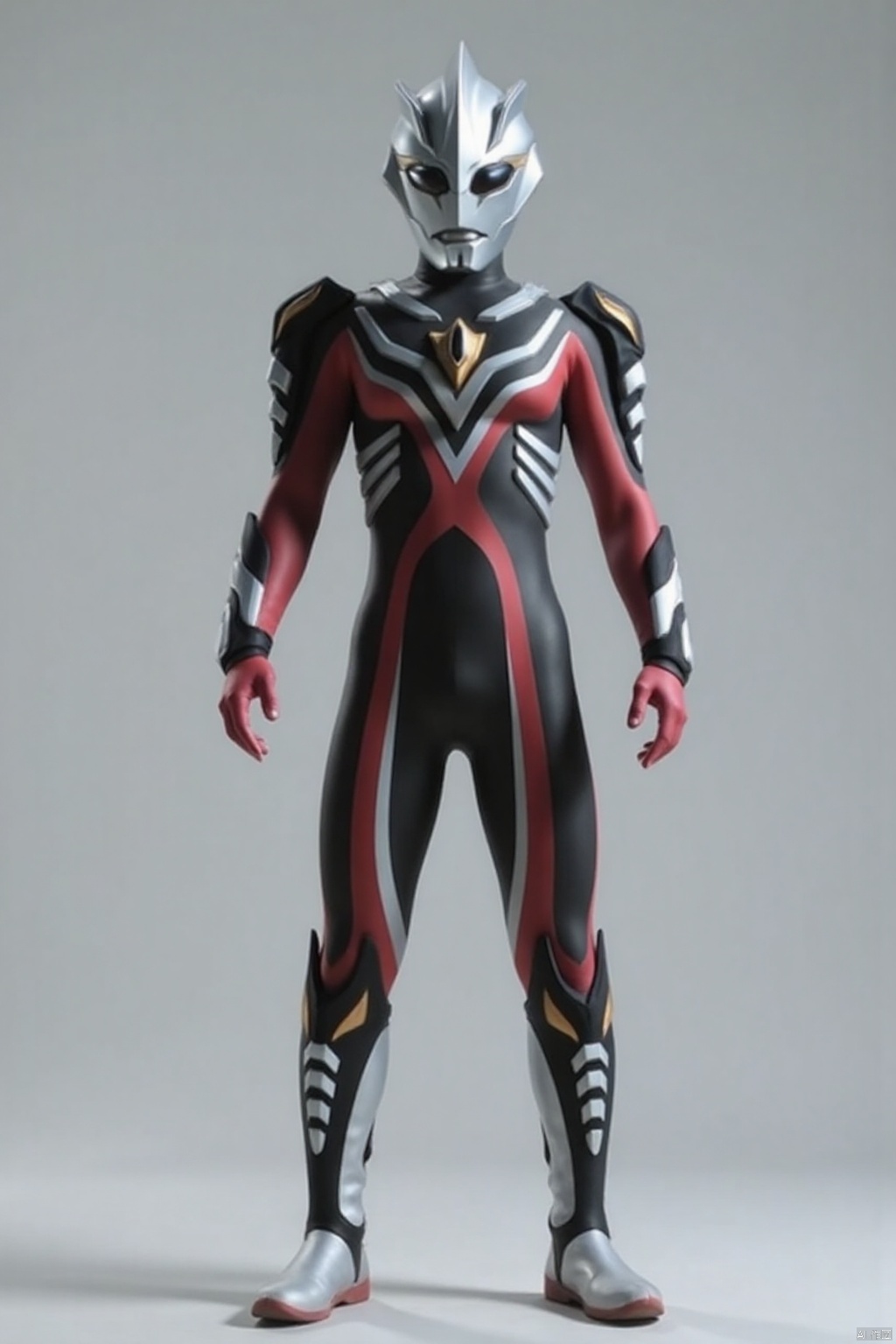 (grey background:1.2),looking at viewer,(SOLO:1.4),outline,simple background,full body,looking at viewer,(((arms at side))),ultraman noa,ultraman,silver bodysuit,silver gloves,legwear,gloves,boots,cover,mask,plugsuit,armor,bodysuit,black pattern on body,grey pattern on body,silver tight-fitting,silver footwear,helmet,leather suit,latex,tokusatsu,no humans,science fiction,silver head,hard mask,no smile,no eyes,no nose,solo,silver rubber bodysuit with grey line and black line,silver eyes