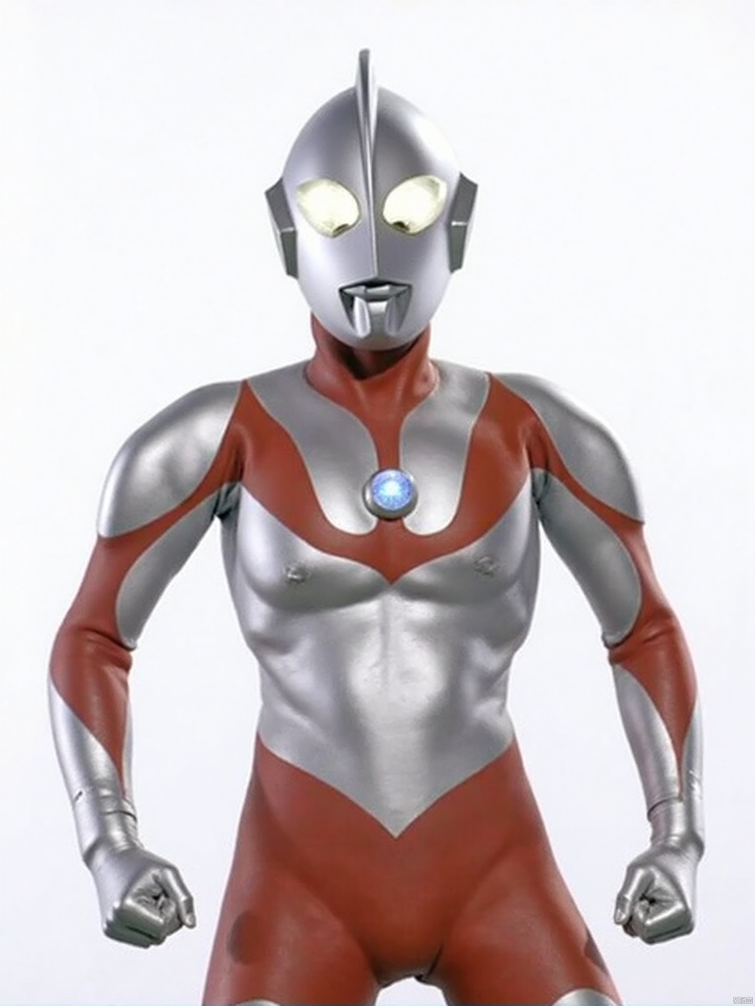 ultraman,silver bodysuit,silver gloves,legwear,gloves,boots,cover,mask,plugsuit,armor,bodysuit,red pattern on body,silver tight-fitting,silver footwear,helmet,leather suit,latex,tokusatsu,no humans,science fiction,silver head,hard mask,no smile,no eyes,no nose,solo,silver rubber bodysuit with red line