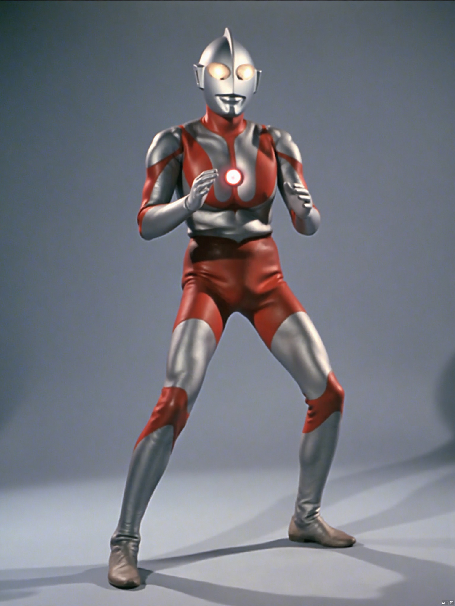 ultraman,silver bodysuit,silver gloves,legwear,gloves,boots,cover,mask,plugsuit,armor,bodysuit,red pattern on body,silver tight-fitting,silver footwear,helmet,leather suit,latex,tokusatsu,no humans,science fiction,silver head,hard mask,no smile,no eyes,no nose,solo,silver rubber bodysuit with red line