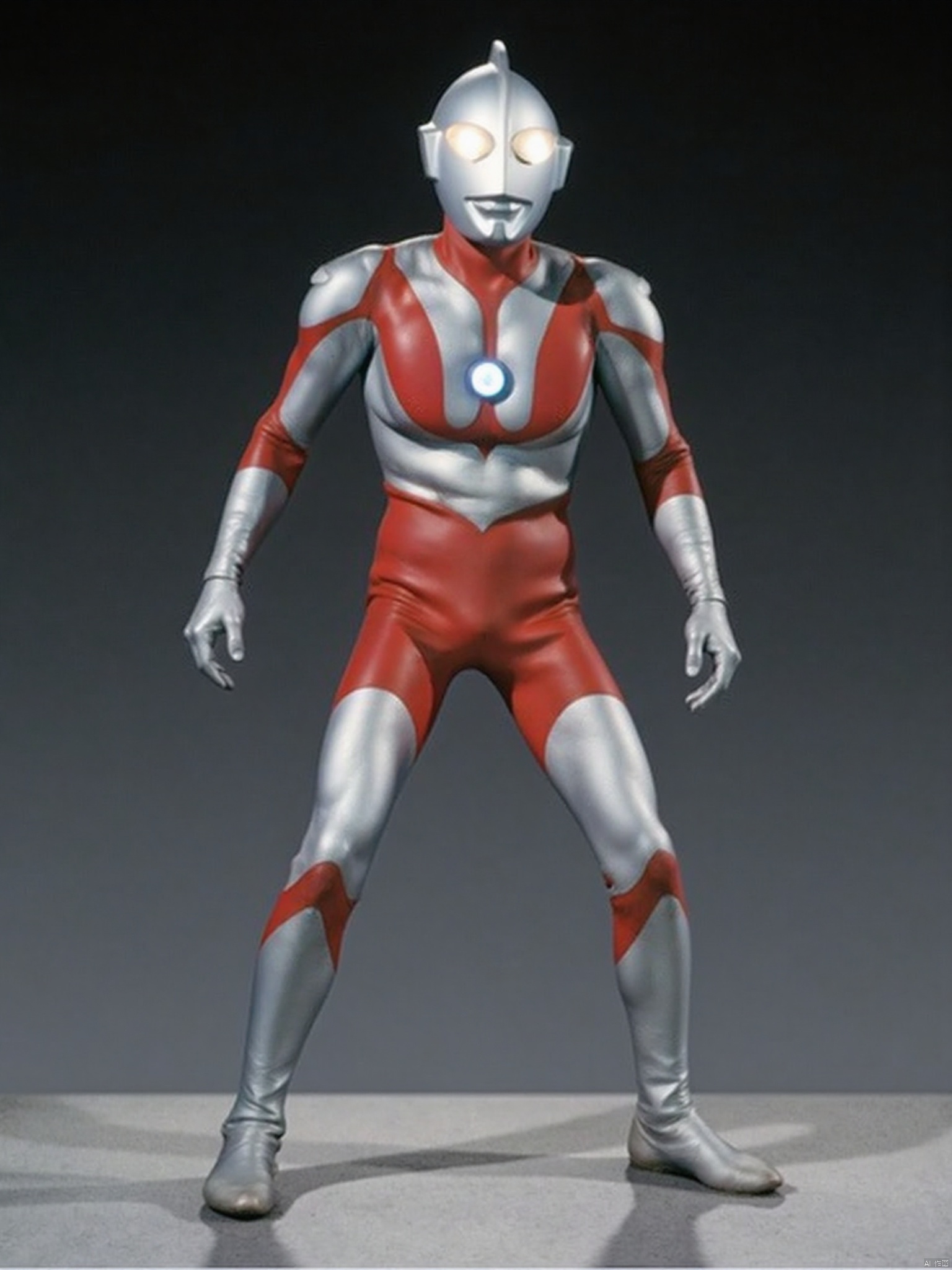 ultraman,silver bodysuit,silver gloves,legwear,gloves,boots,cover,mask,plugsuit,armor,bodysuit,red pattern on body,silver tight-fitting,silver footwear,helmet,leather suit,latex,tokusatsu,no humans,science fiction,silver head,hard mask,no smile,no eyes,no nose,solo,silver rubber bodysuit with red line