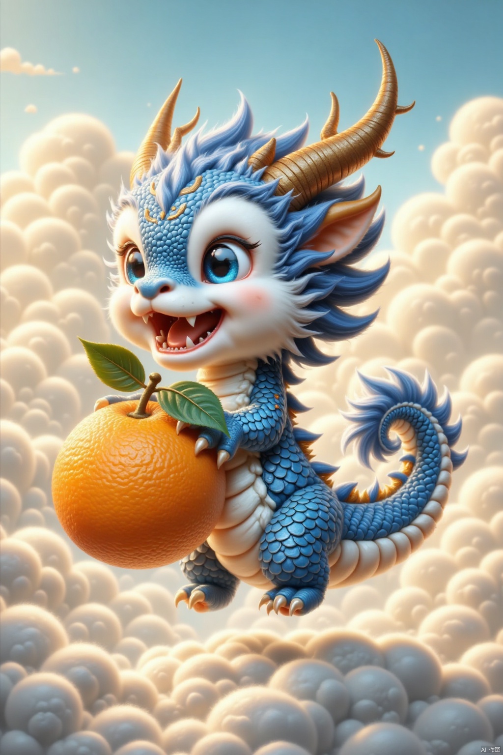 solo
open mouth
blue eyes
tail
food
horns
sky
teeth
cloud
no humans
fruit
leaf
fangs
dragon horns
stairs
dragon
dragon tail