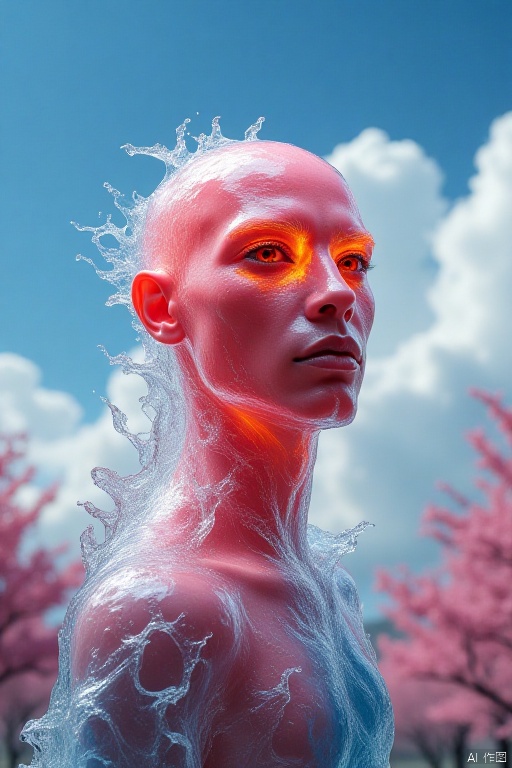 Pink and blue,sweet,town,sunny,clear,high brightness,aerial shooting,blue sky and white clouds,cute,candyspring festival, city,spring festival,chinese dragon,春节,solo
simple background
red eyes
1boy
male focus
profile
glowing
black background
portrait
bald
