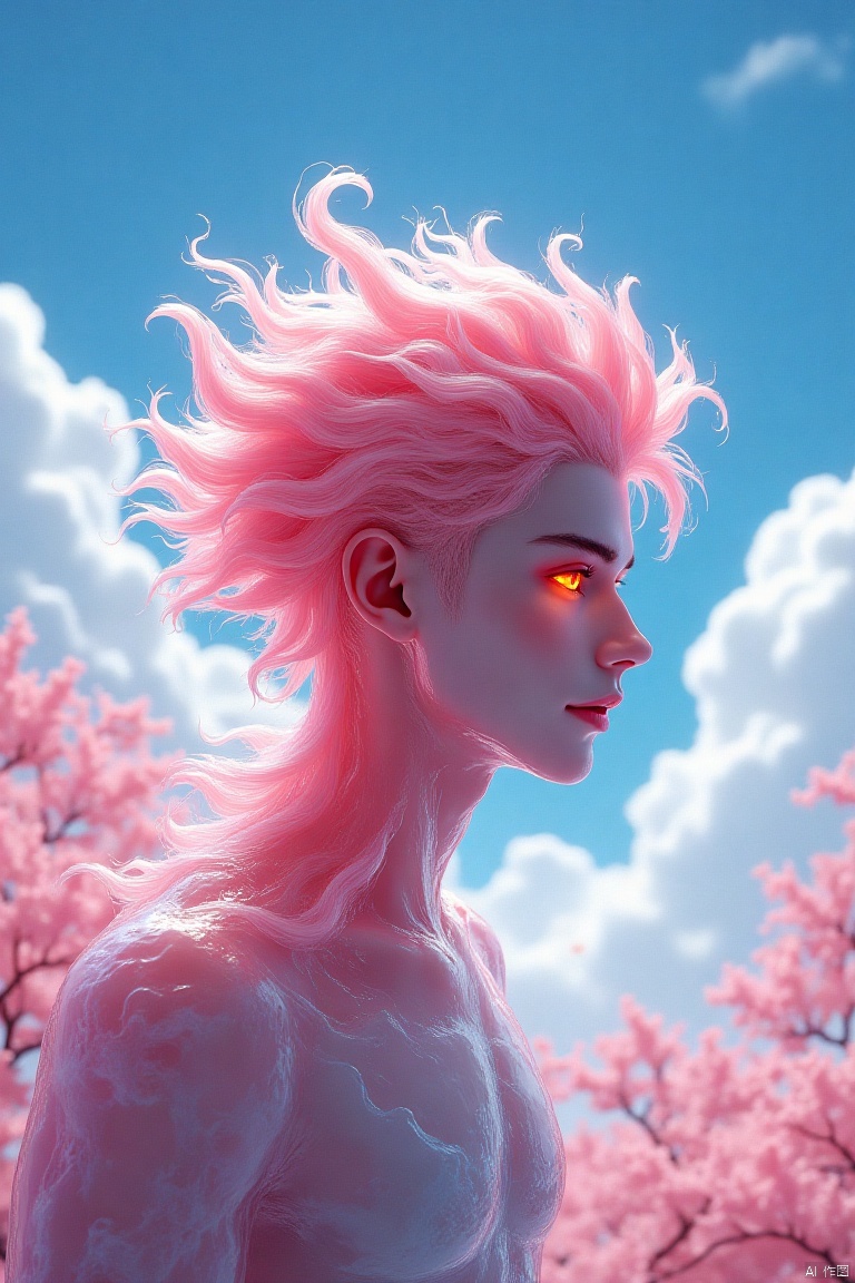 Pink and blue,sweet,town,sunny,clear,high brightness,aerial shooting,blue sky and white clouds,cute,candyspring festival, city,spring festival,chinese dragon,春节,solo
simple background
red eyes
1boy
male focus
profile
glowing
black background
portrait
bald
