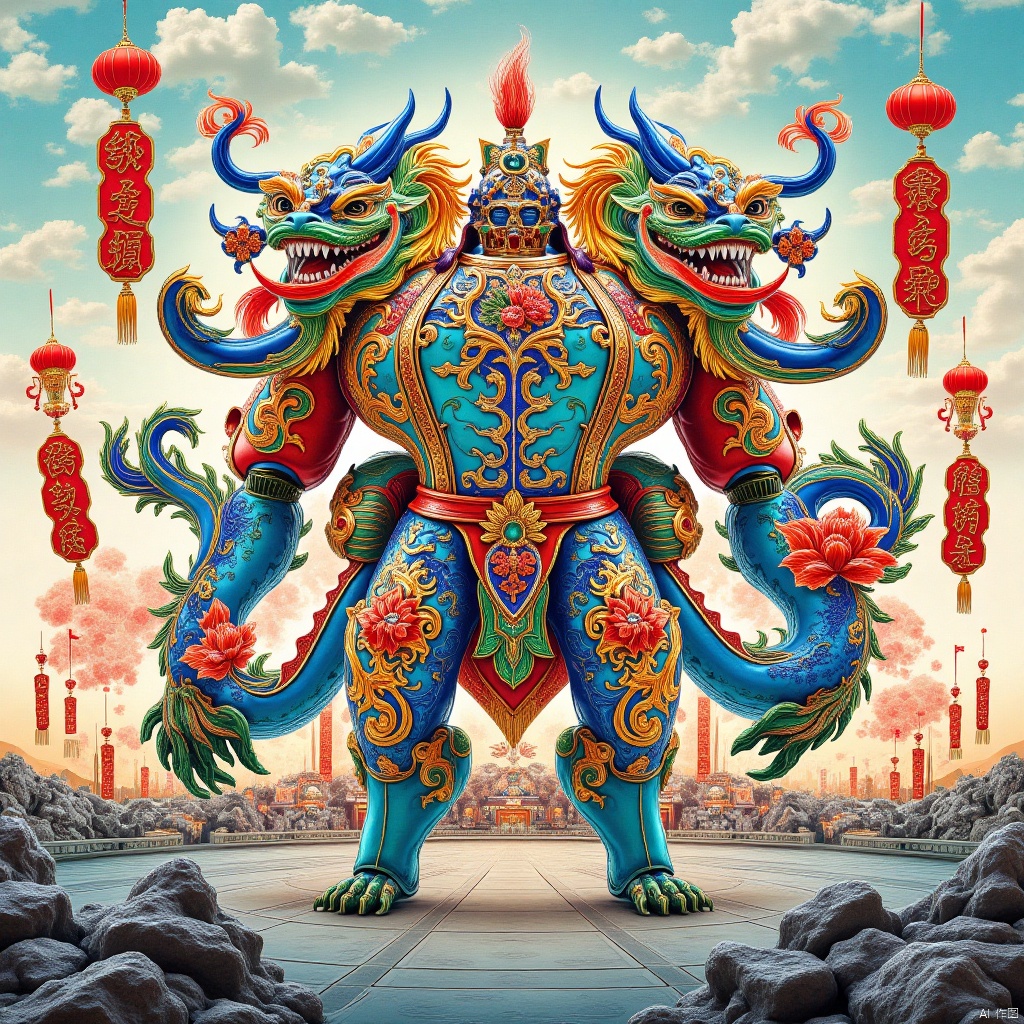 ,年画,龙,dragon,New Year paintings,游乐园,Theme park,Funfair,Mech Battlefield,机甲战场,Battlefield of Mechs,瓷器,porcelain,Elements of the Spring Festival,新春元素
