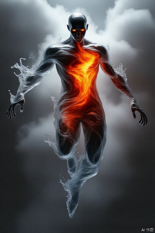 ((((((Animation style)))))),letterboxed,illustration,masterpiece,high details,a power boy,flies out of the clouds,handsome face,big beautiful eyes,light sadness,black coat,white hair,full body,looking at viewer,huge flame great sword,rich background,sword art background,Cool movement,broken buildings,Fallen leaves,wind,