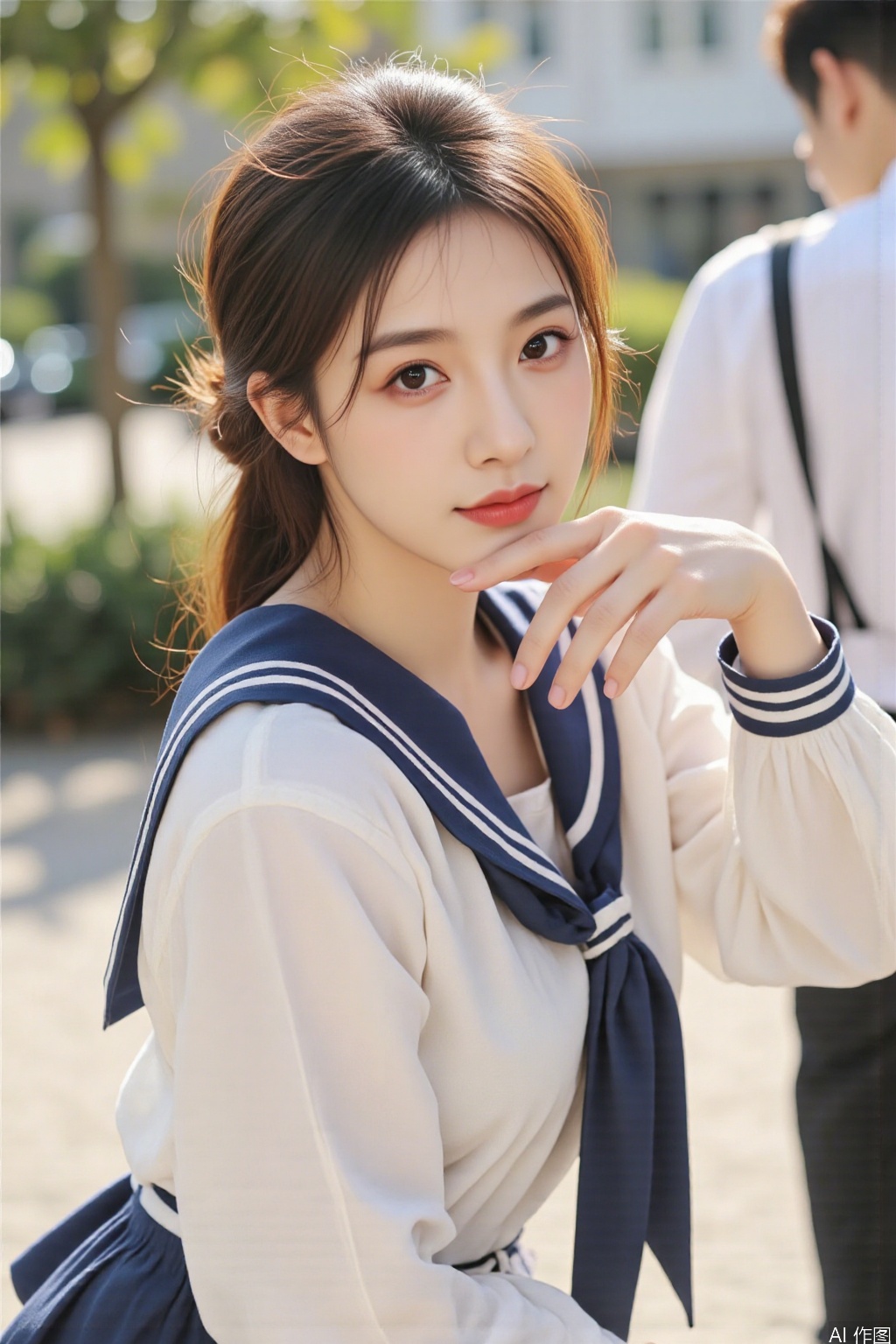 Ultra photoreal, Insane Details,32K,Realistic,
pose v1,1girl, wearing jk college uniform,hand